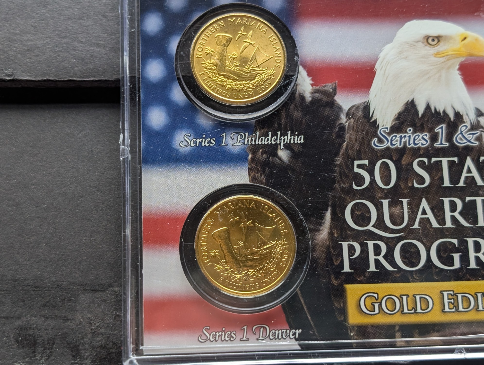 Gold (LAYERED) P&D Mint 2009 Northern Mariana Islands U.S. Territory & 2019 American Memorial Park National Historic Quarter 4-Coin Collecti
