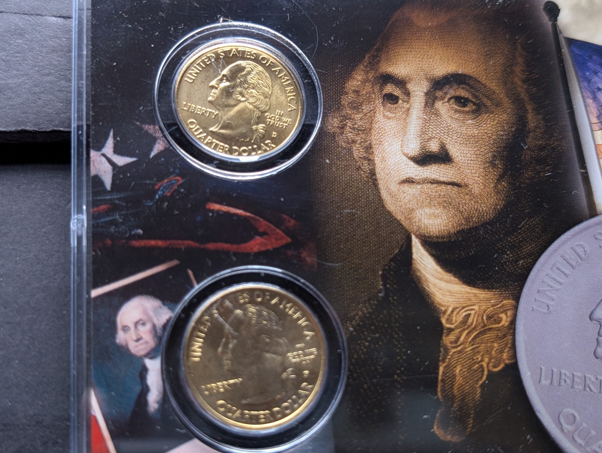 Gold (LAYERED) P&D Mint 2009 District of Columbia U.S. Territory & 2017 Frederick Douglass National Historic Quarter 4-Coin Collection in Pr