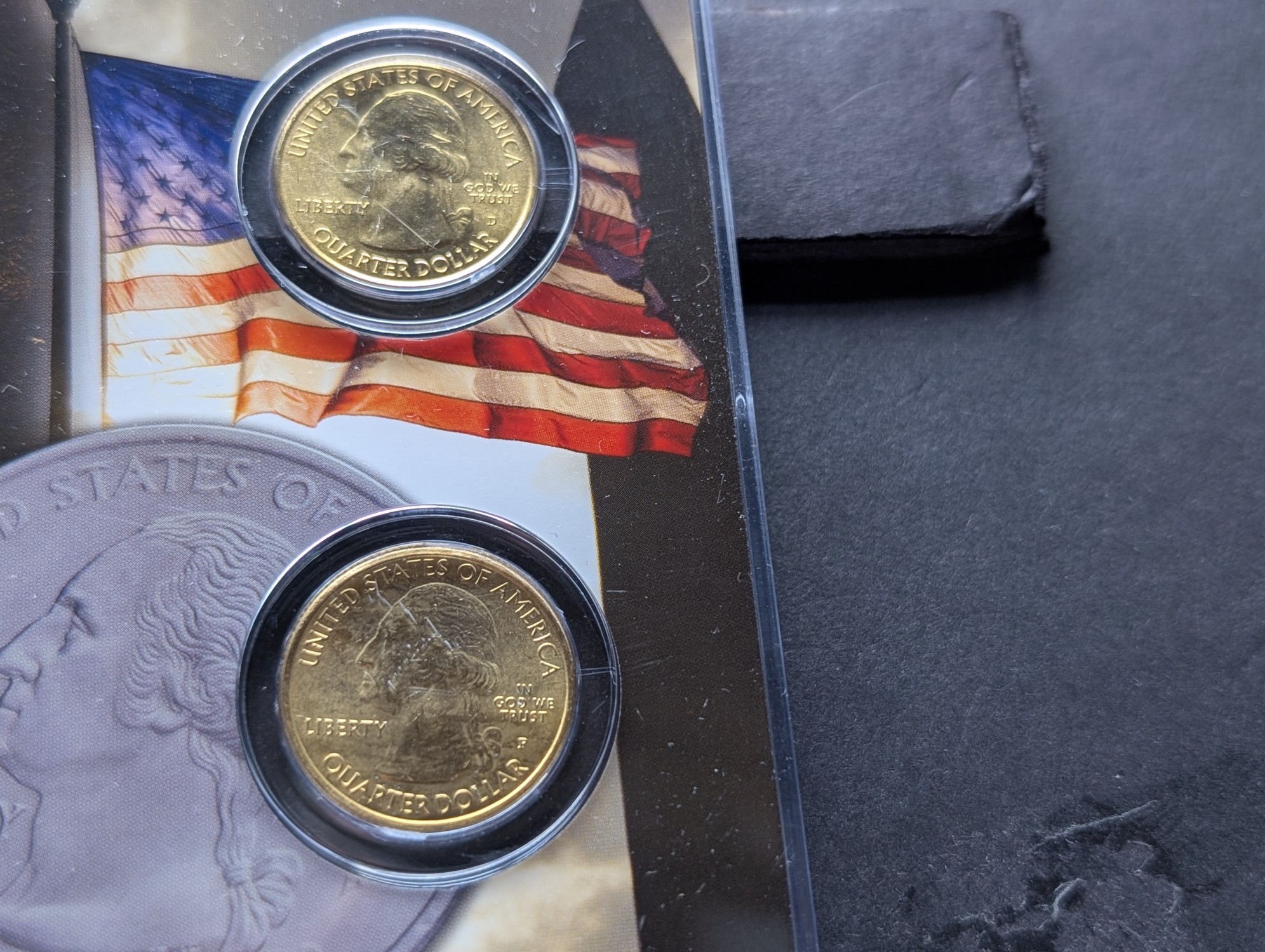 Gold (LAYERED) P&D Mint 2009 District of Columbia U.S. Territory & 2017 Frederick Douglass National Historic Quarter 4-Coin Collection in Pr