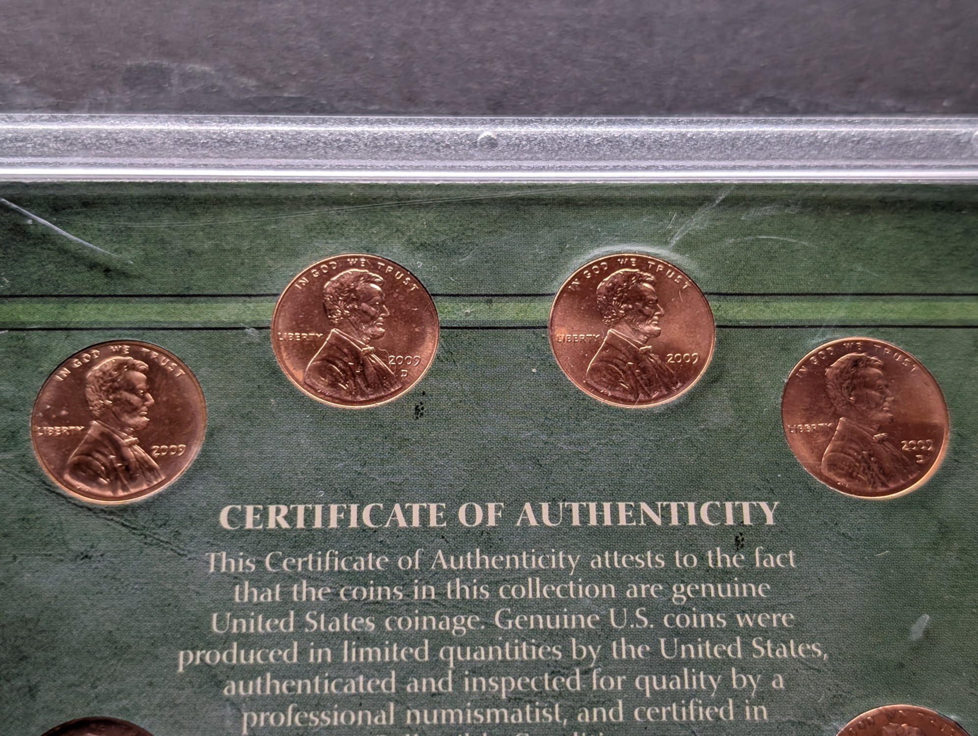 Lincoln Cent Design Collection in Display w/ COA, Eight Coins