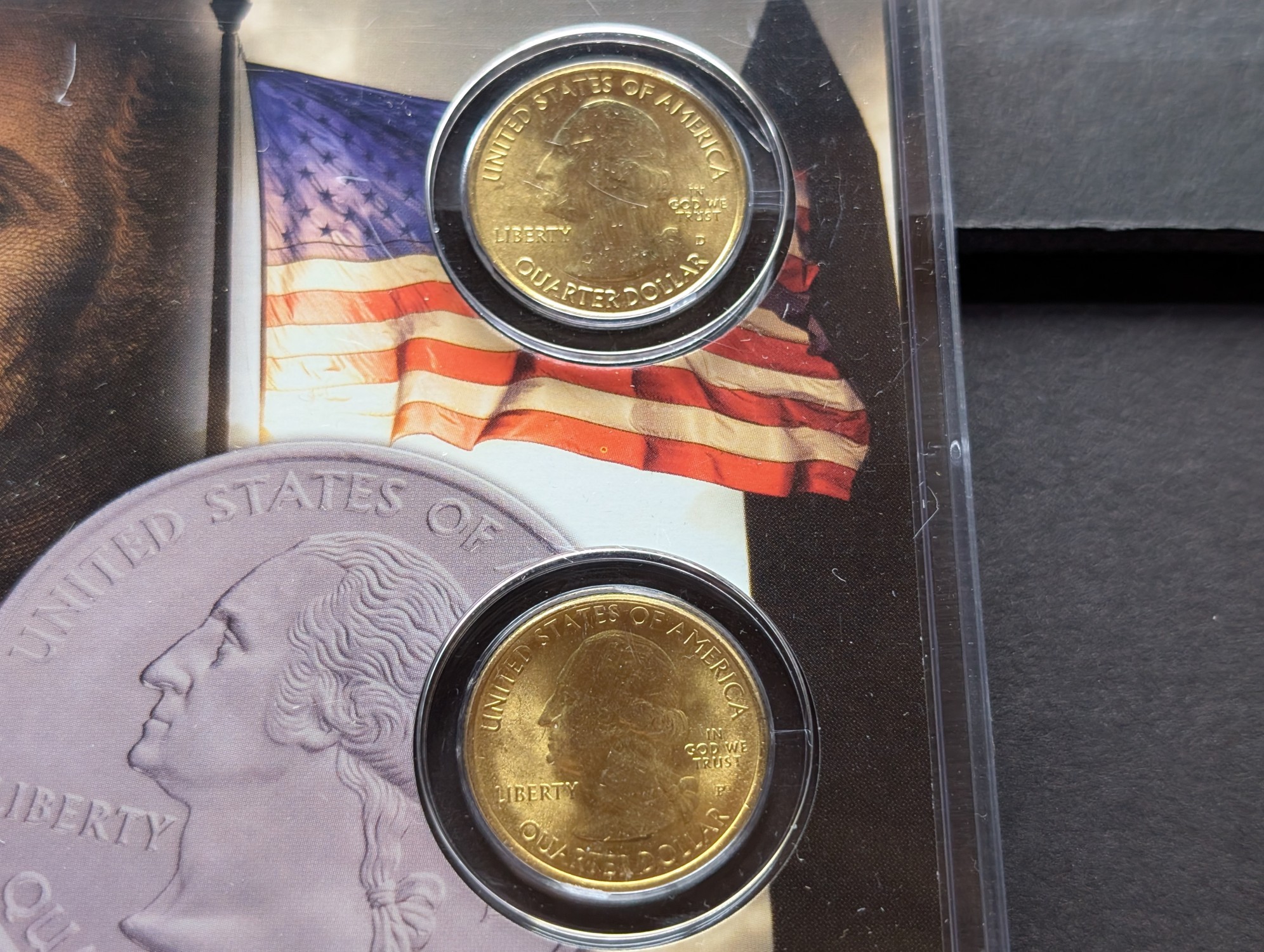 Gold (LAYERED) P&D Mint 2004 Florida Statehood & 2014 Everglades ATB Park Quarter 4-Coin Collection in Protective Plastic Case w/ COA