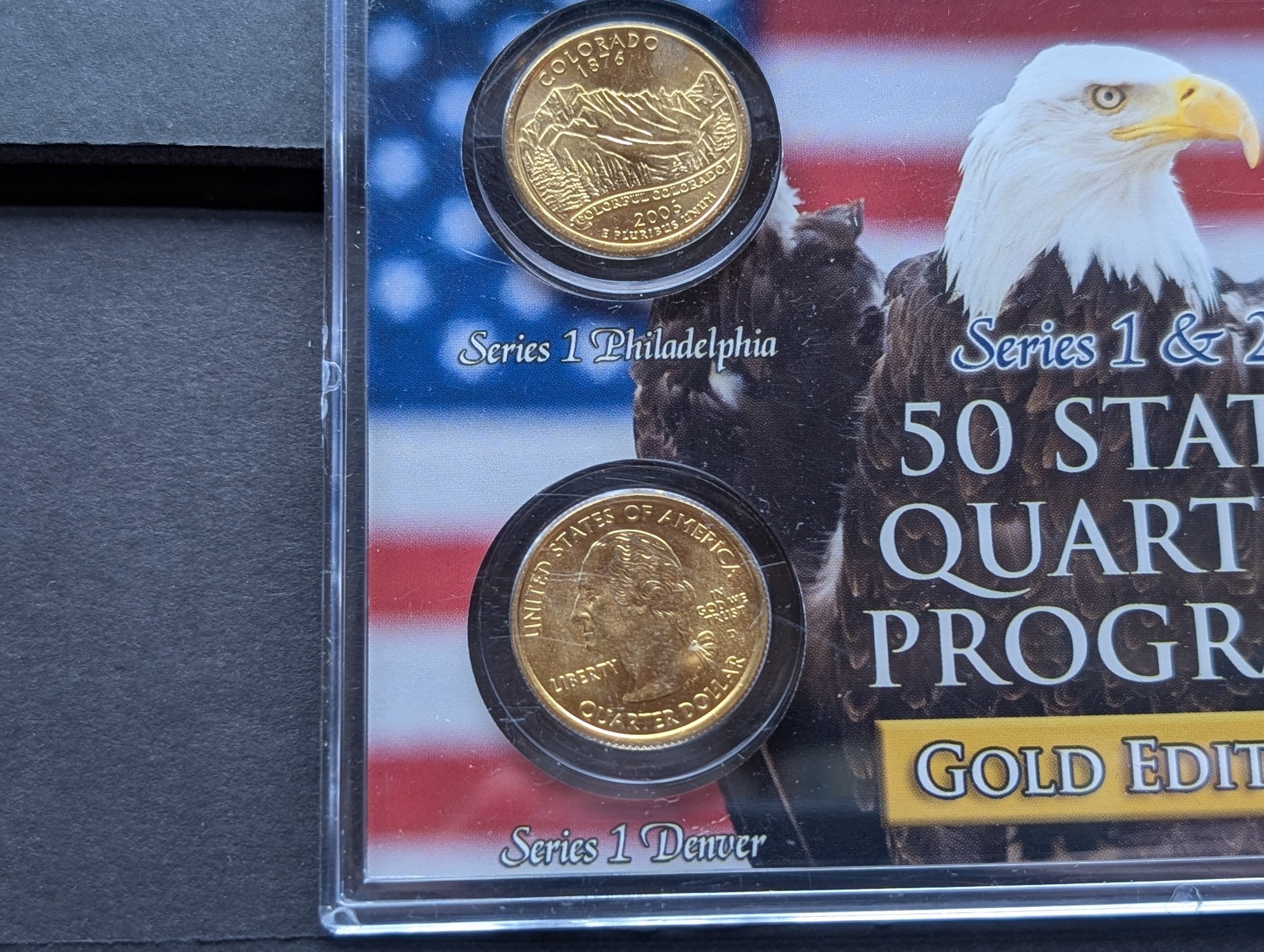 Gold (LAYERED) P&D Mint 2006 Colorado Statehood & 2014 Great Sand Dunes ATB Park Quarter 4-Coin Collection in Protective Plastic Case w/ COA