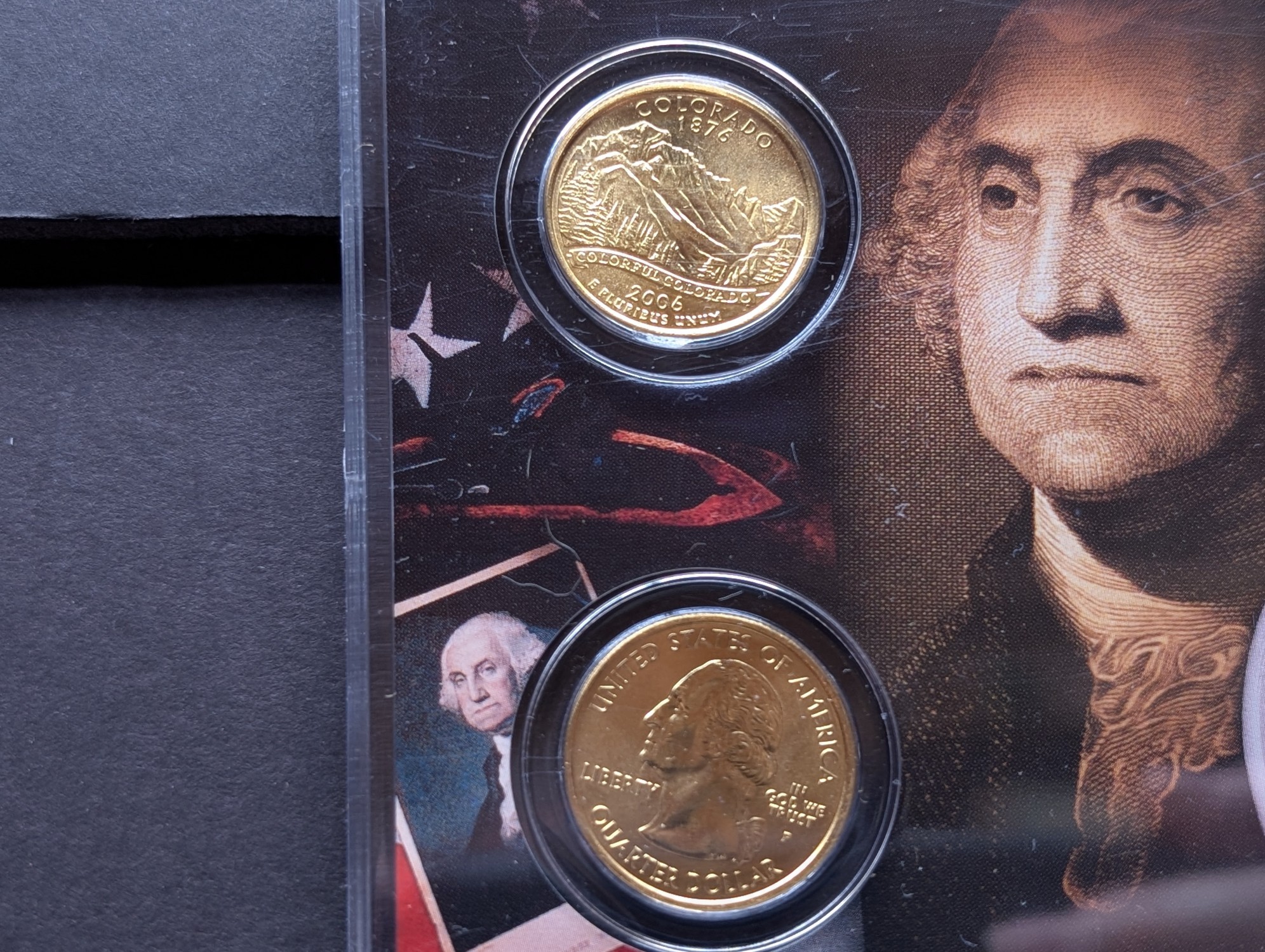 Gold (LAYERED) P&D Mint 2006 Colorado Statehood & 2014 Great Sand Dunes ATB Park Quarter 4-Coin Collection in Protective Plastic Case w/ COA