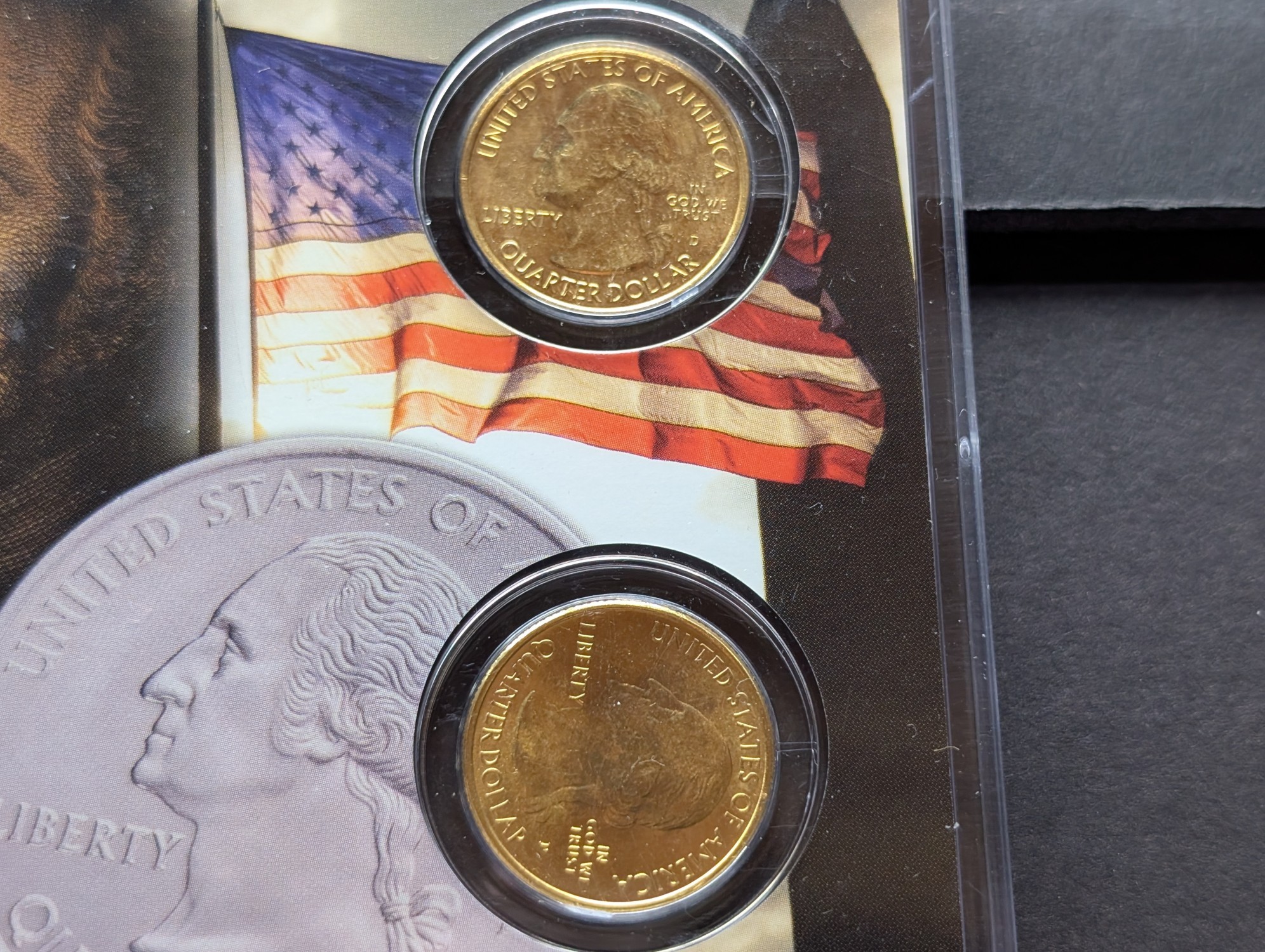 Gold (LAYERED) P&D Mint 2007 Idaho Statehood & 2019 River of No Return ATB Park Quarter 4-Coin Collection in Protective Plastic Case w/ COA