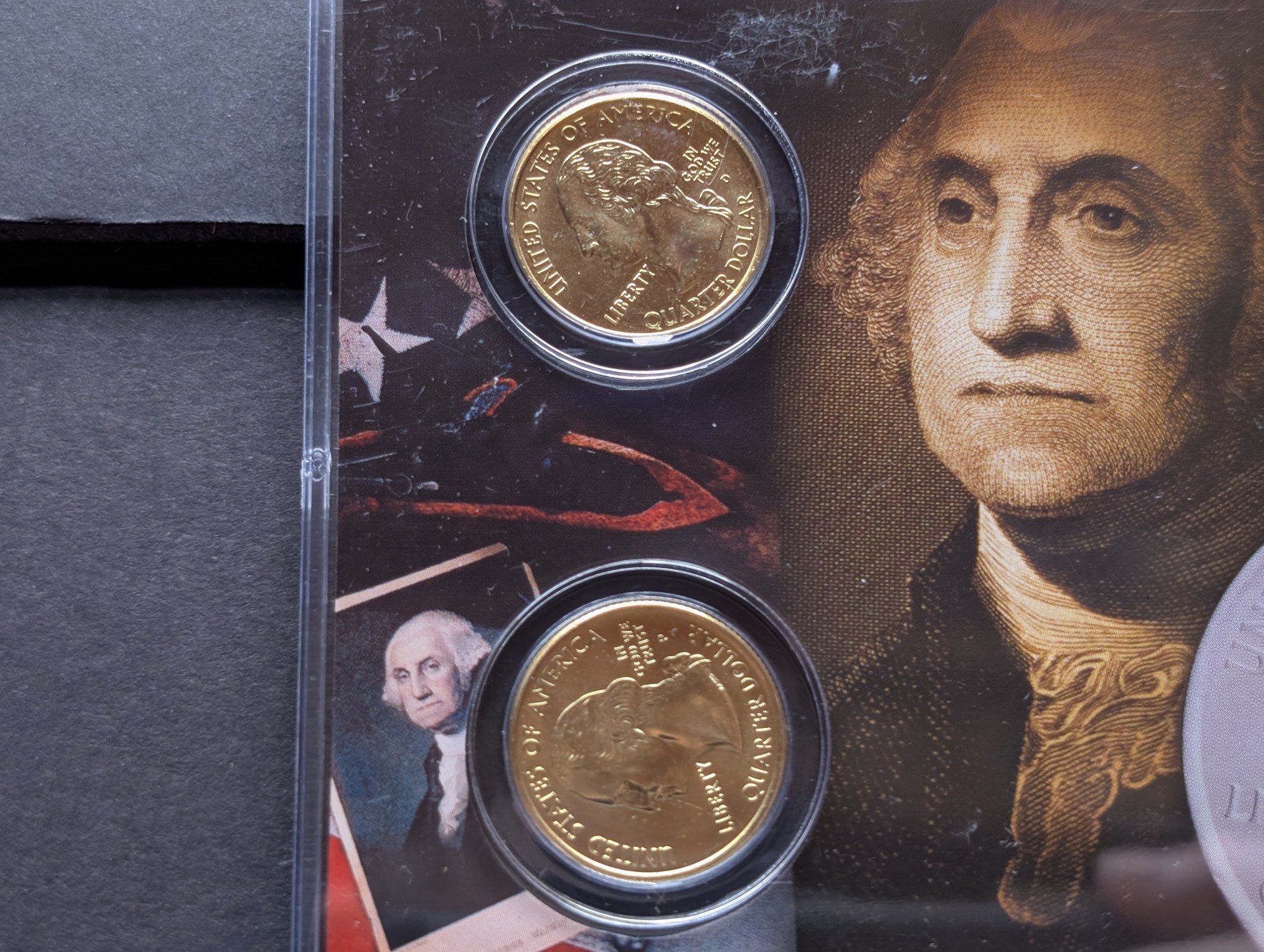 Gold (LAYERED) P&D Mint 2006 Nebraska Statehood & 2015 Homestead ATB Park Quarter 4-Coin Collection in Protective Plastic Case w/ COA