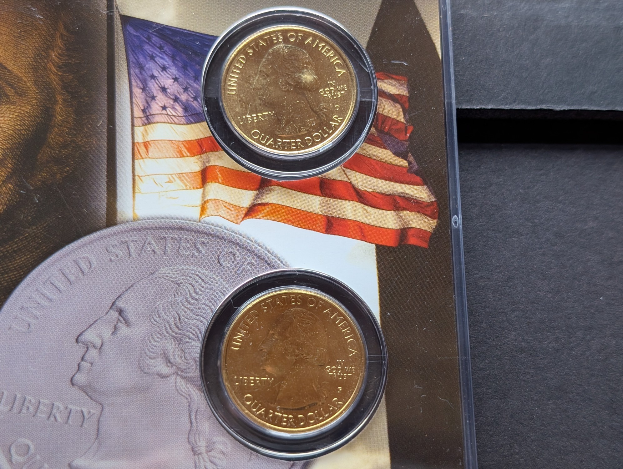 Gold (LAYERED) P&D Mint 2006 Nebraska Statehood & 2015 Homestead ATB Park Quarter 4-Coin Collection in Protective Plastic Case w/ COA