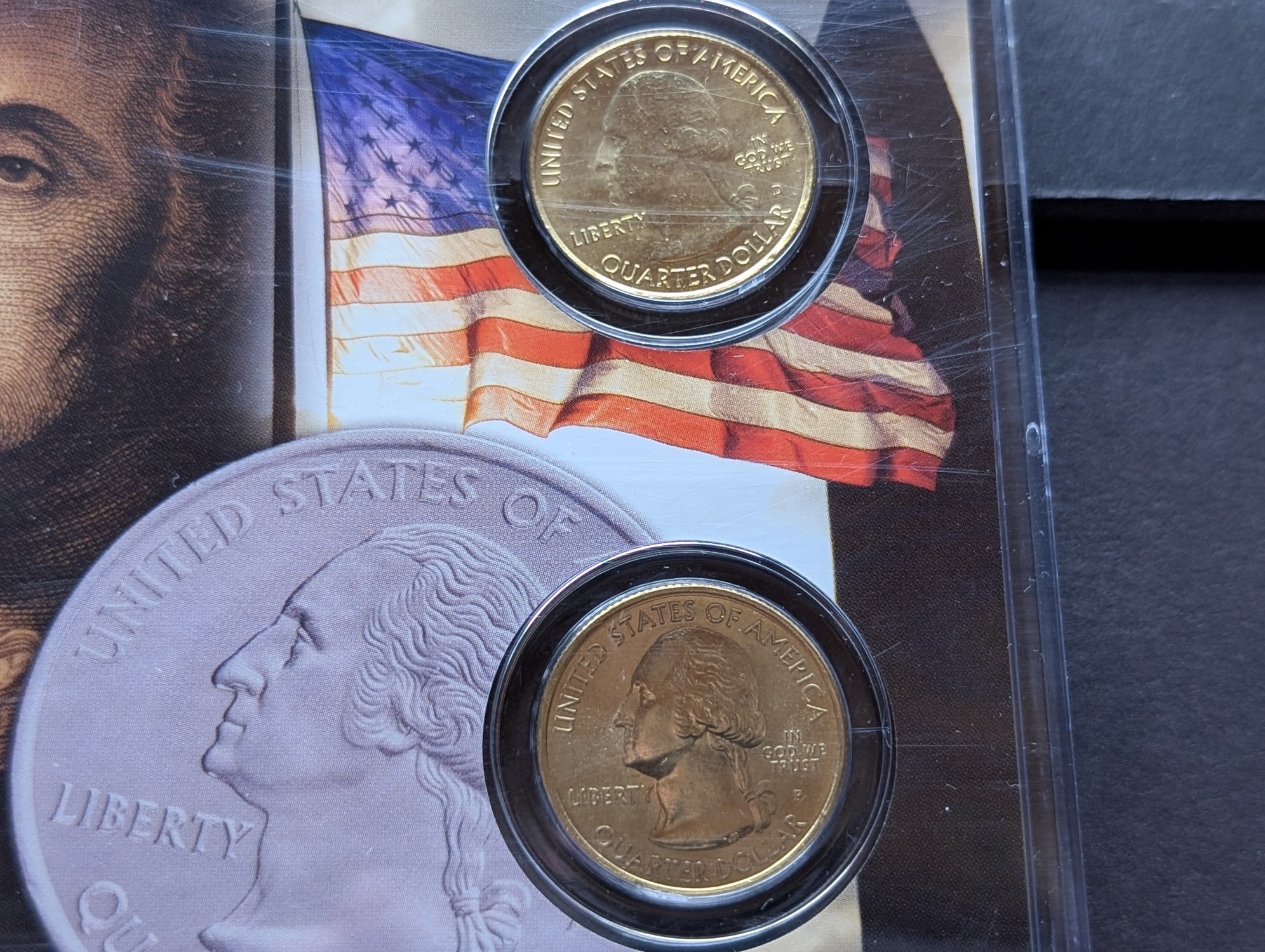Gold (LAYERED) P&D Mint 2007 Montana Statehood & 2011 Glacier ATB Park Quarter 4-Coin Collection in Protective Plastic Case w/ COA
