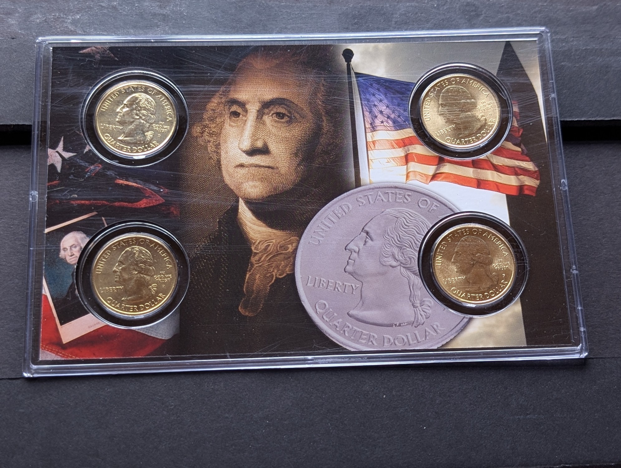 Gold (LAYERED) P&D Mint 2002 Mississippi Statehood & 2011 Vicksburg ATB Park Quarter 4-Coin Collection in Protective Plastic Case w/ COA