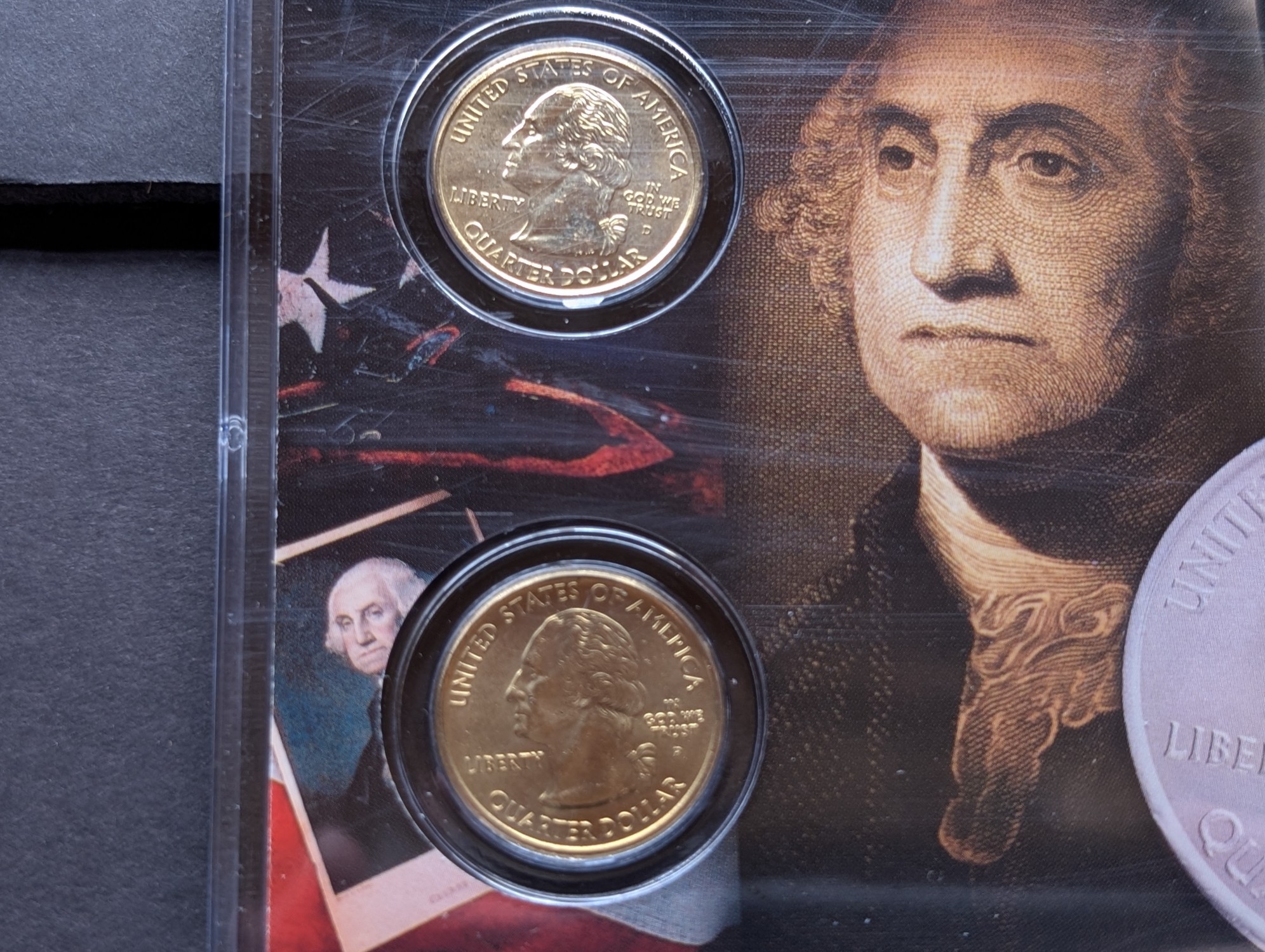 Gold (LAYERED) P&D Mint 2002 Mississippi Statehood & 2011 Vicksburg ATB Park Quarter 4-Coin Collection in Protective Plastic Case w/ COA