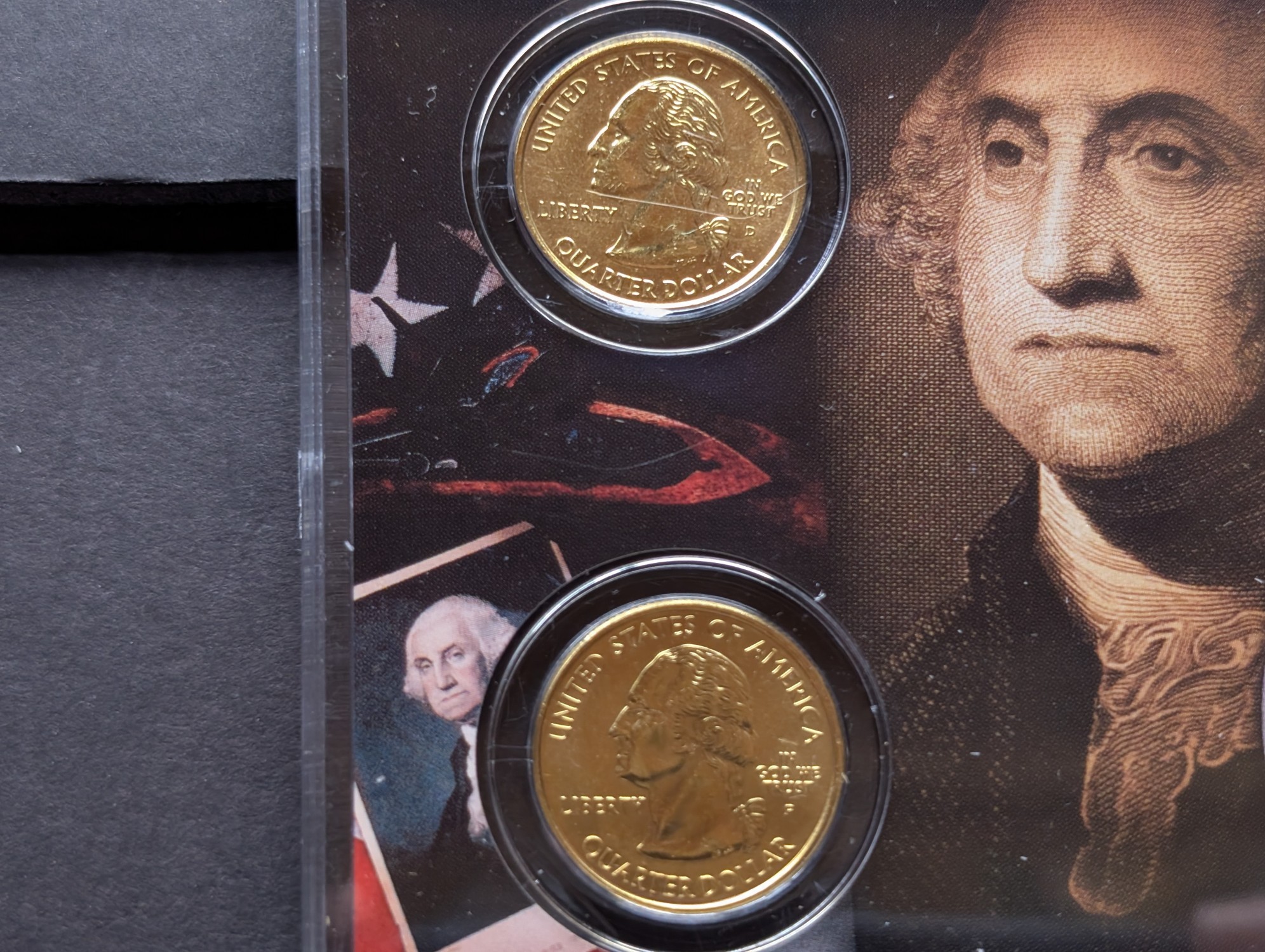 Gold (LAYERED) P&D Mint 2003 Maine Statehood & 2012 Acadia ATB Park Quarter 4-Coin Collection in Protective Plastic Case w/ COA