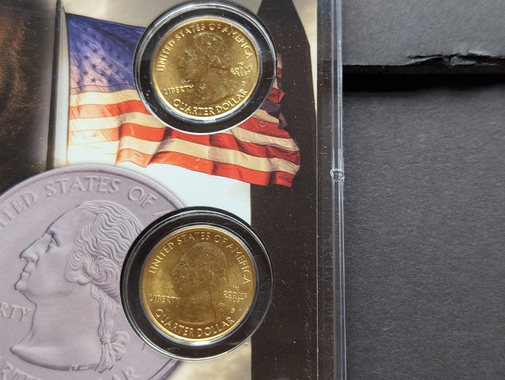 Gold (LAYERED) P&D Mint 2003 Maine Statehood & 2012 Acadia ATB Park Quarter 4-Coin Collection in Protective Plastic Case w/ COA