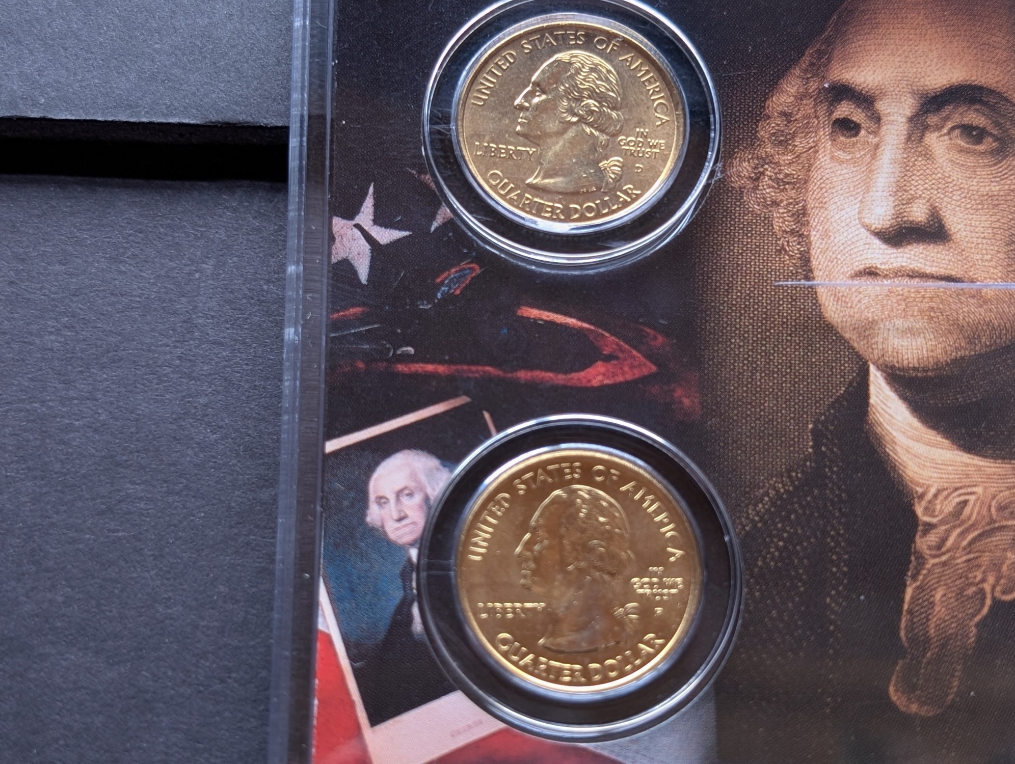 Gold (LAYERED) P&D Mint 2001 Kentucky Statehood & 2016 Cumberland Gap ATB Park Quarter 4-Coin Collection in Protective Plastic Case w/ COA