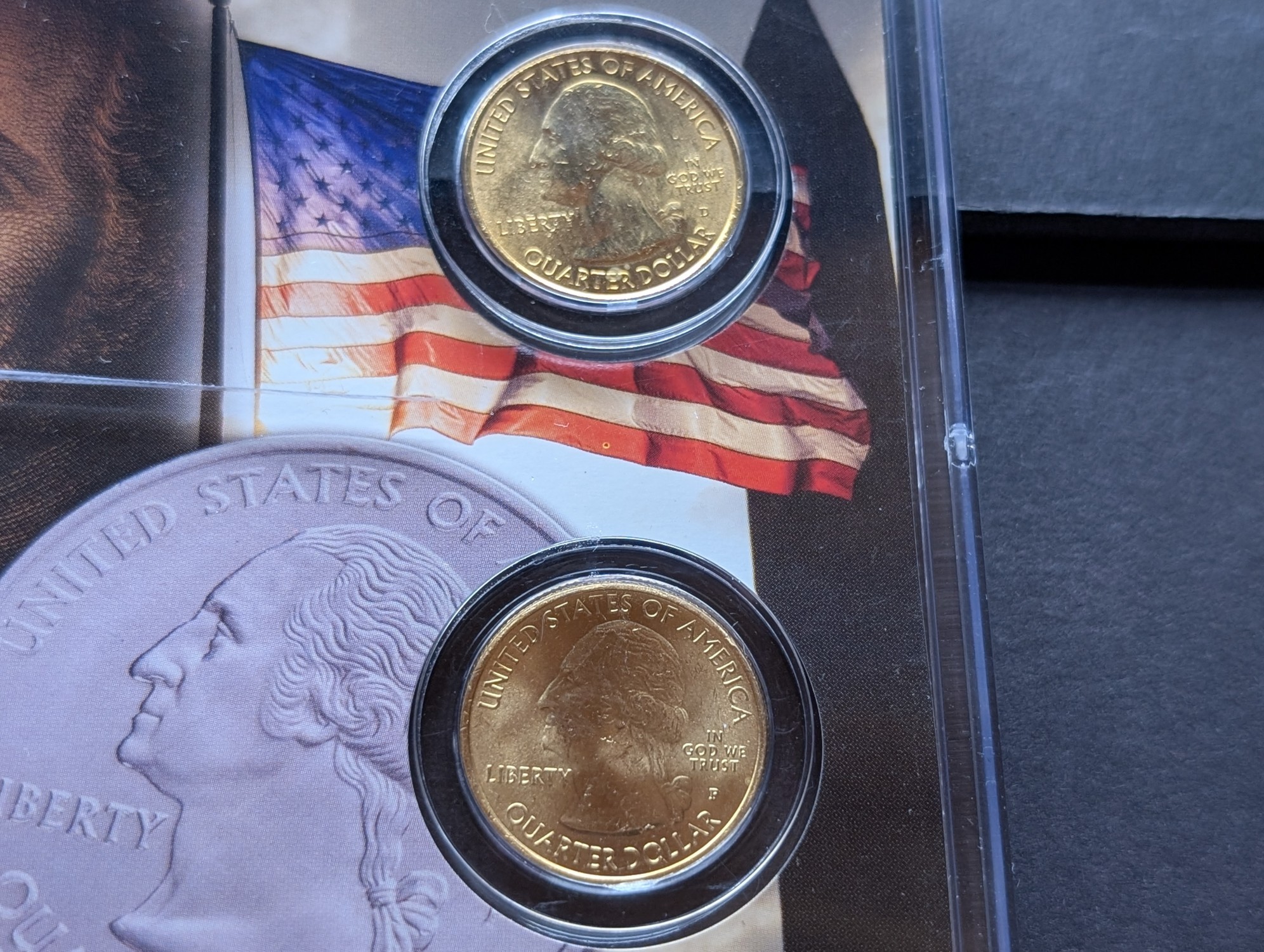 Gold (LAYERED) P&D Mint 2001 Kentucky Statehood & 2016 Cumberland Gap ATB Park Quarter 4-Coin Collection in Protective Plastic Case w/ COA