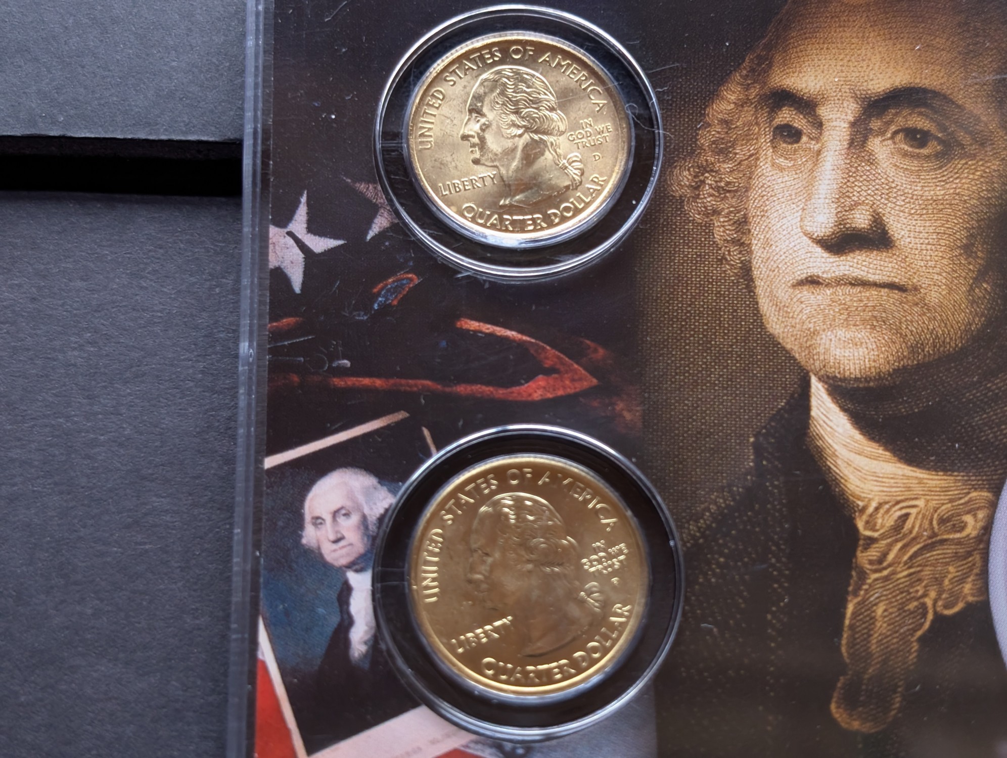 Gold (LAYERED) P&D Mint 2004 Iowa Statehood & 2017 Effigy Mounds ATB Park Quarter 4-Coin Collection in Protective Plastic Case w/ COA