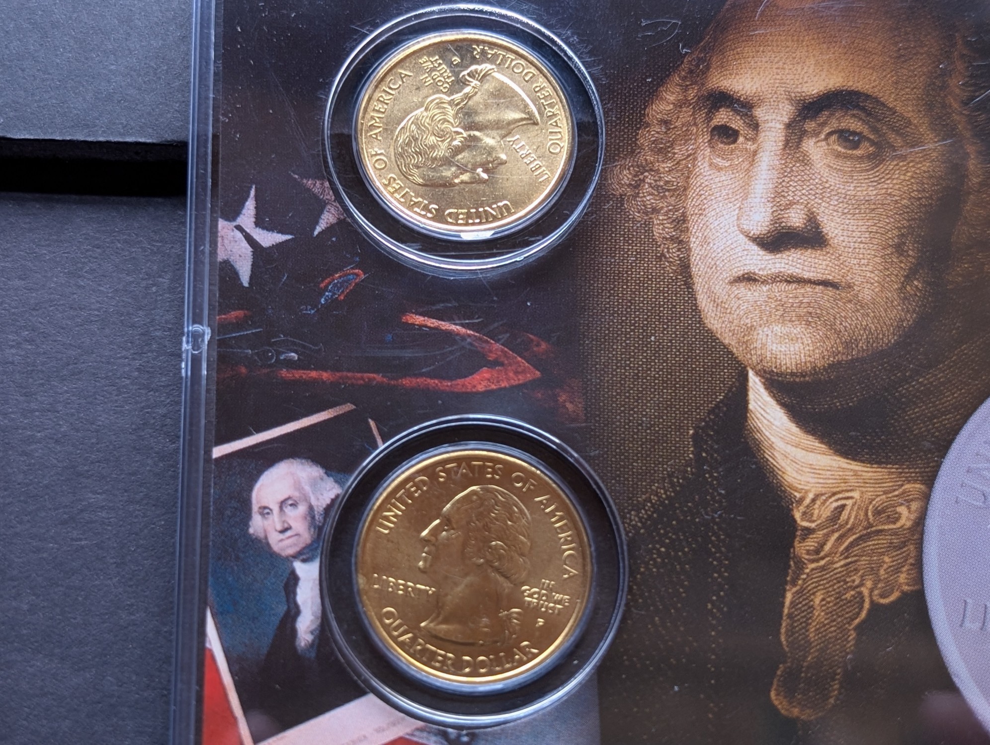 Gold (LAYERED) P&D Mint 2002 Louisiana Statehood & 2015 Kisatchie ATB Park Quarter 4-Coin Collection in Protective Plastic Case w/ COA