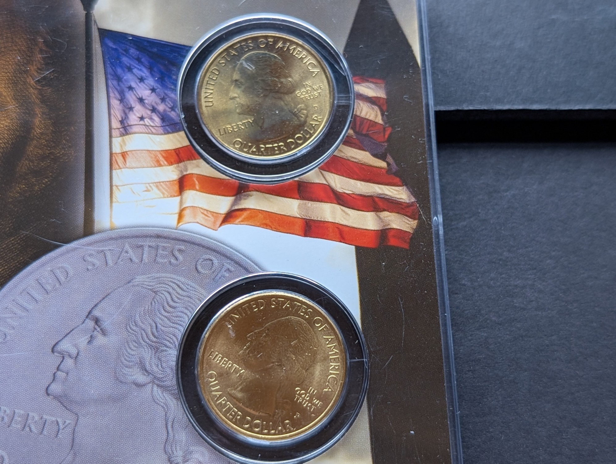 Gold (LAYERED) P&D Mint 2002 Louisiana Statehood & 2015 Kisatchie ATB Park Quarter 4-Coin Collection in Protective Plastic Case w/ COA