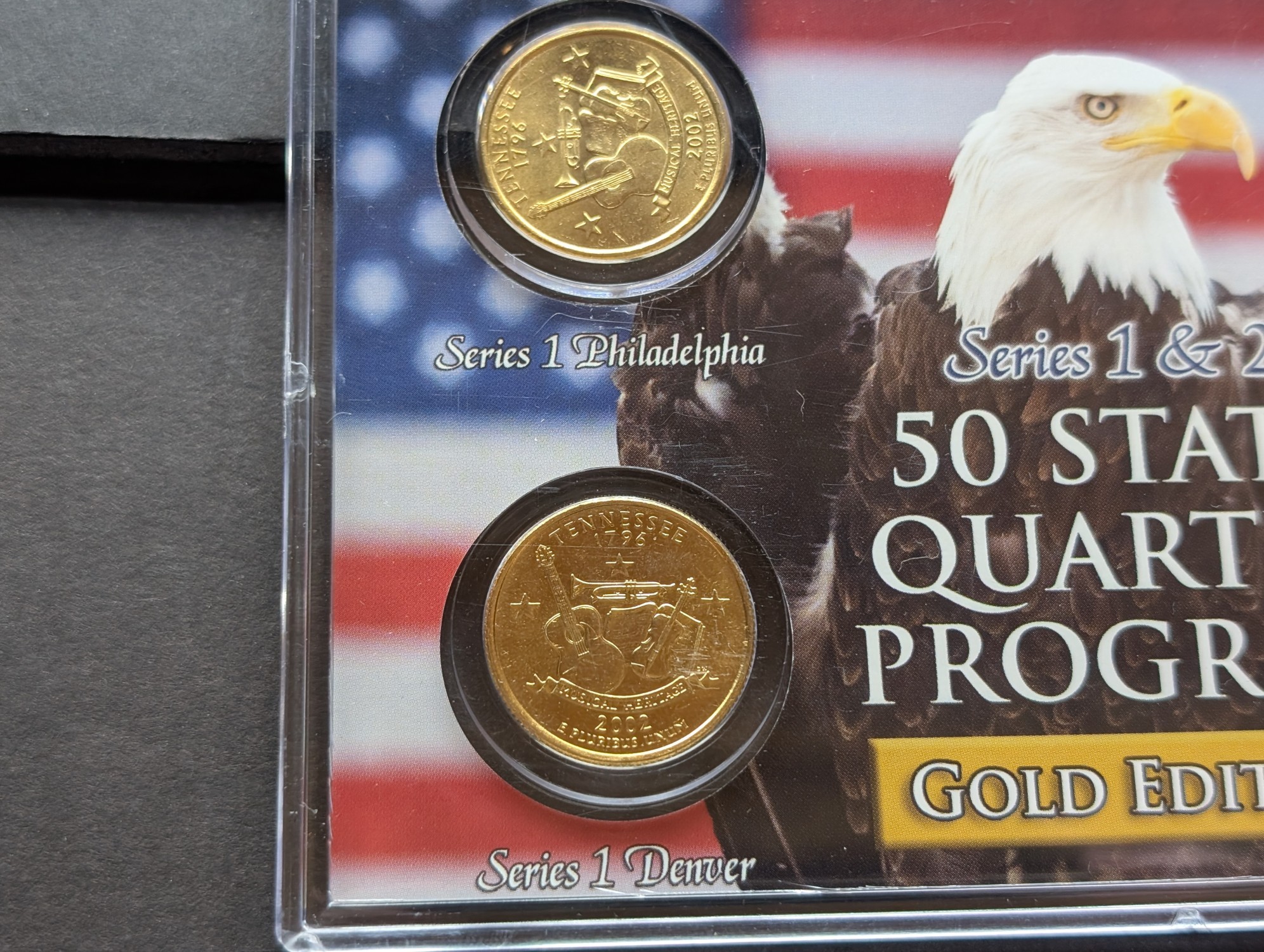 Gold (LAYERED) P&D Mint 2002 Tennessee Statehood & 2014 Great Smoky Mountains ATB Park Quarter 4-Coin Collection in Protective Plastic Case 