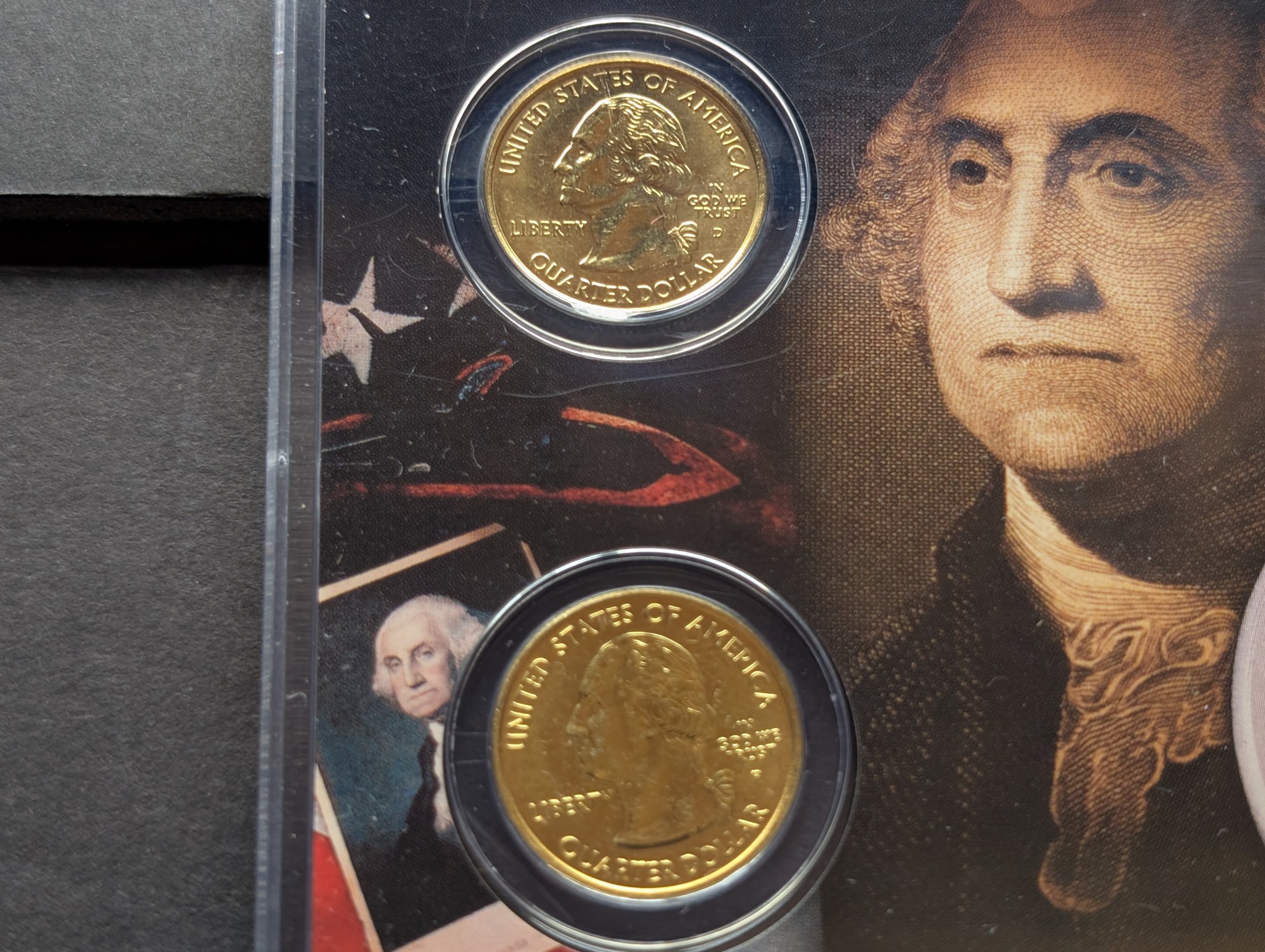 Gold (LAYERED) P&D Mint 2006 South Dakota Statehood & 2013 Mount Rushmore ATB Park Quarter 4-Coin Collection in Protective Plastic Case w/ C