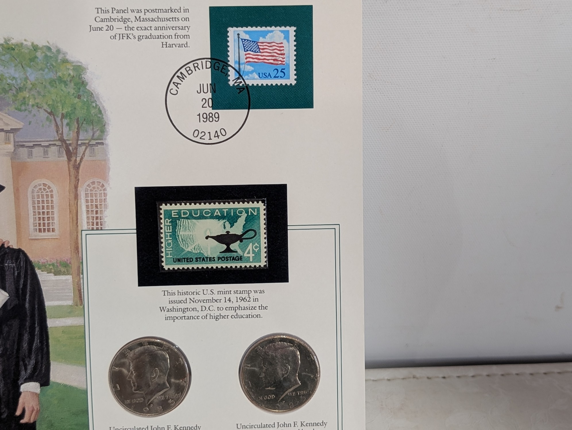 (20) Various Dated Kennedy Half Dollars & Commem Stamps in Info Display Cards