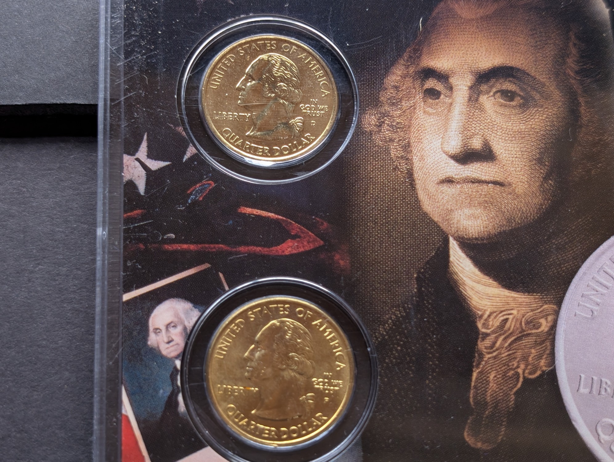 Gold (LAYERED) P&D Mint 2000 South Carolina Statehood & 2016 Fort Moultrie ATB Park Quarter 4-Coin Collection in Protective Plastic Case w/