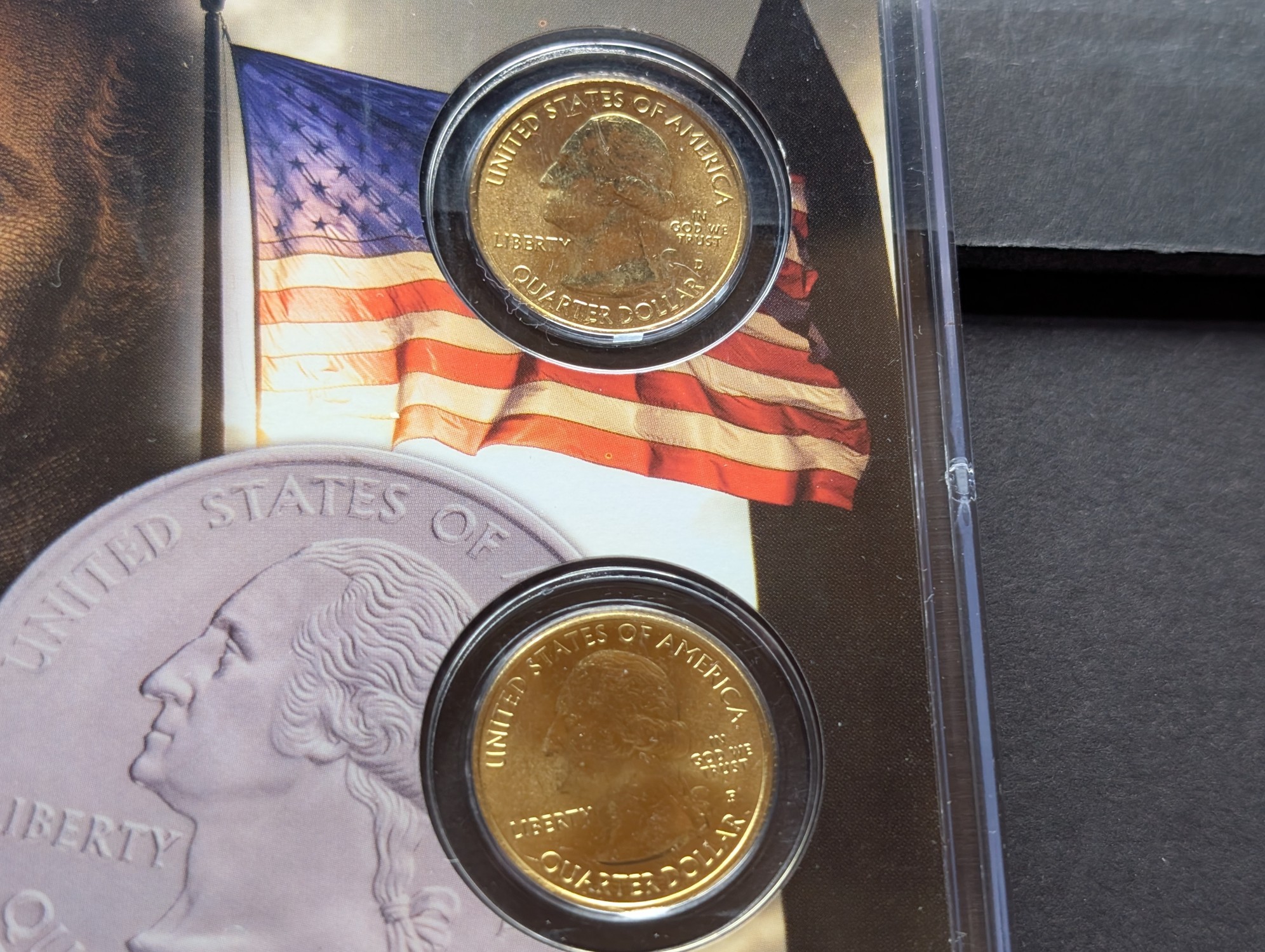 Gold (LAYERED) P&D Mint 2000 South Carolina Statehood & 2016 Fort Moultrie ATB Park Quarter 4-Coin Collection in Protective Plastic Case w/