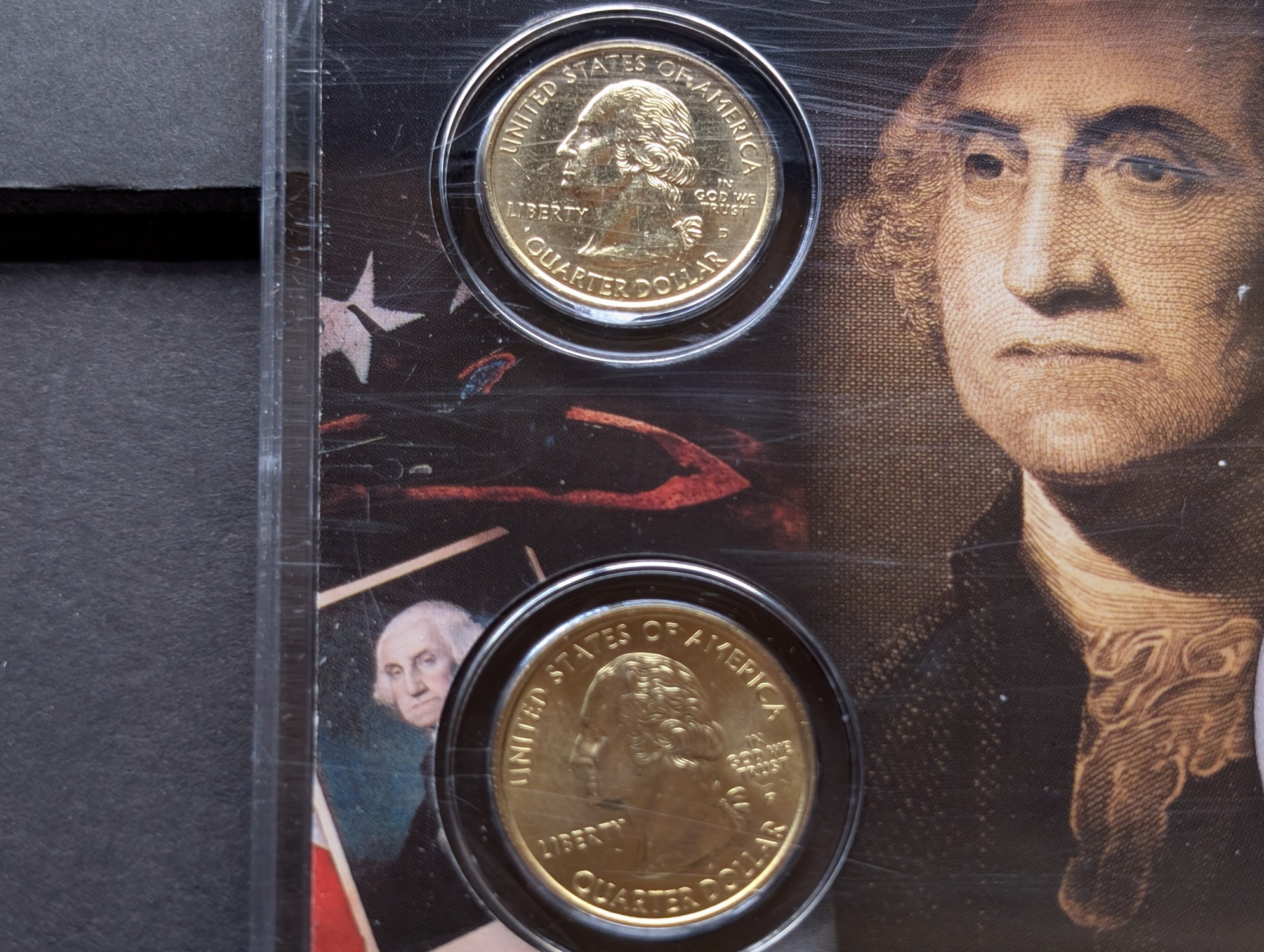 Gold (LAYERED) P&D Mint 1999 Pennsylvania Statehood & 2011 Gettysburg ATB Park Quarter 4-Coin Collection in Protective Plastic Case w/ COA