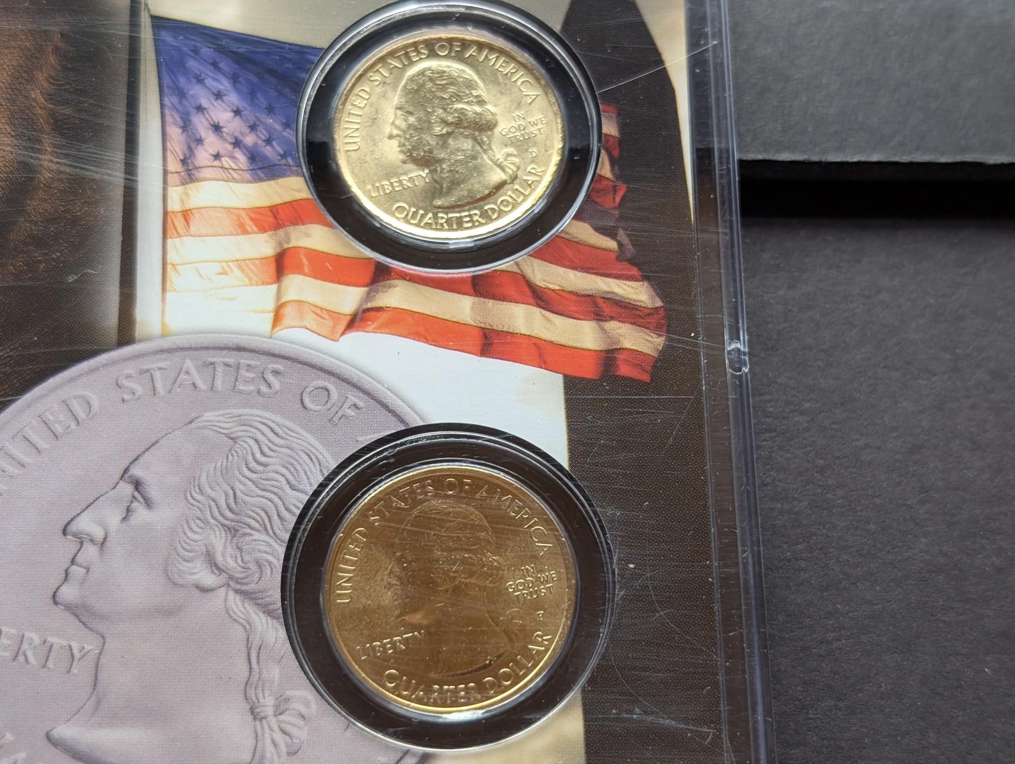 Gold (LAYERED) P&D Mint 1999 Pennsylvania Statehood & 2011 Gettysburg ATB Park Quarter 4-Coin Collection in Protective Plastic Case w/ COA