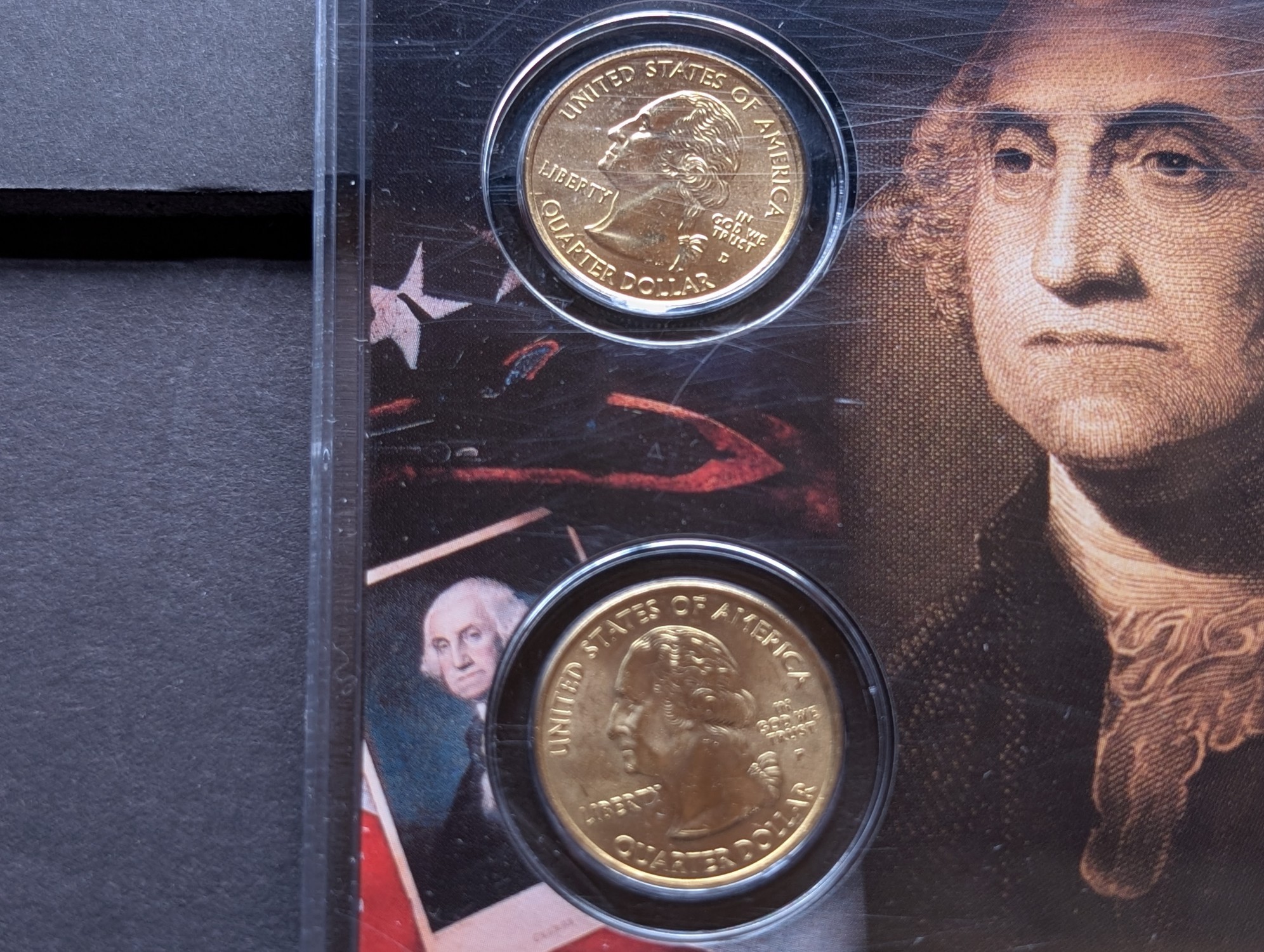 Gold (LAYERED) P&D Mint 2005 Oregon Statehood & 2010 Mount Hood ATB Park Quarter 4-Coin Collection in Protective Plastic Case w/ COA