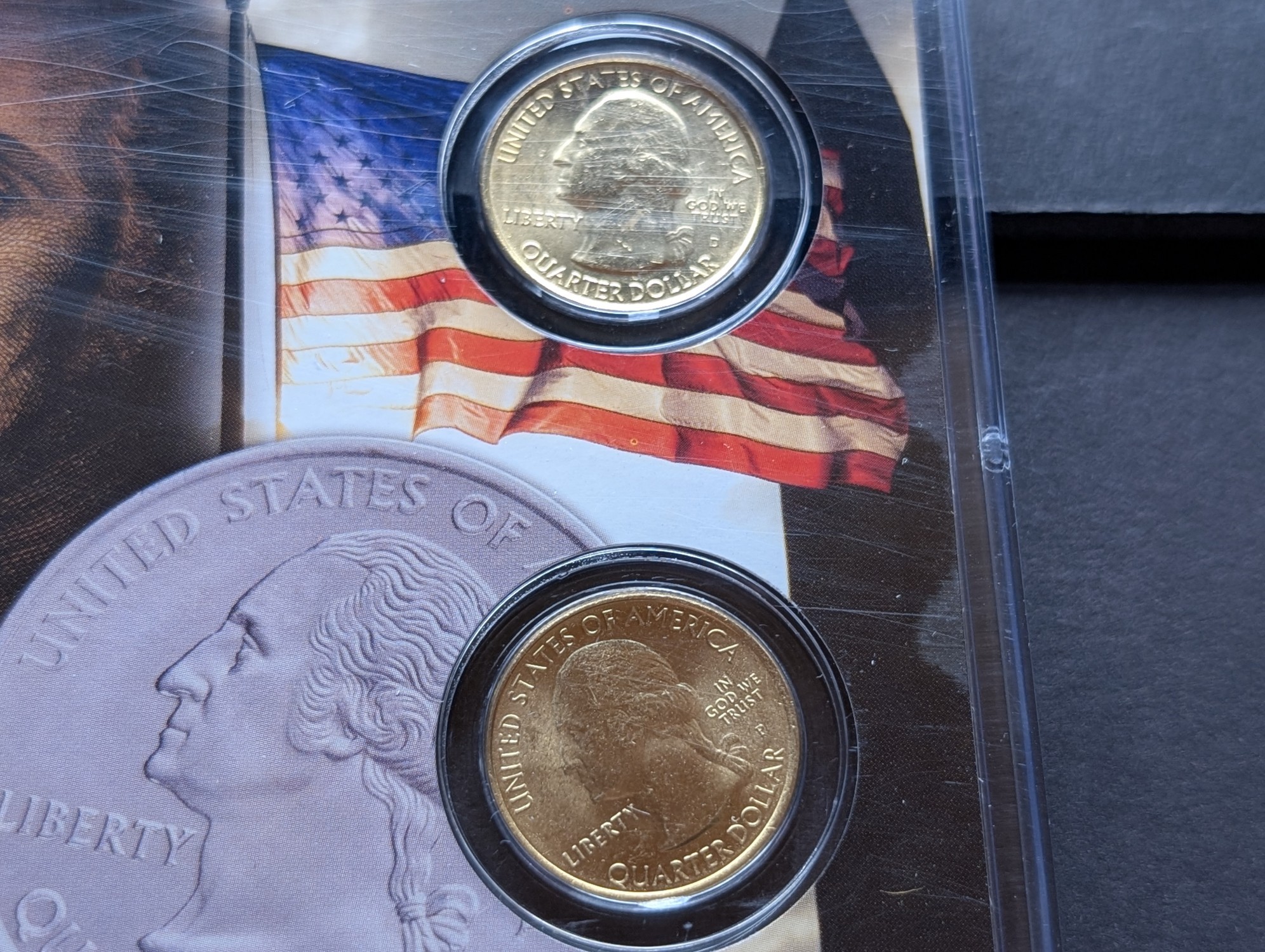 Gold (LAYERED) P&D Mint 2005 Oregon Statehood & 2010 Mount Hood ATB Park Quarter 4-Coin Collection in Protective Plastic Case w/ COA