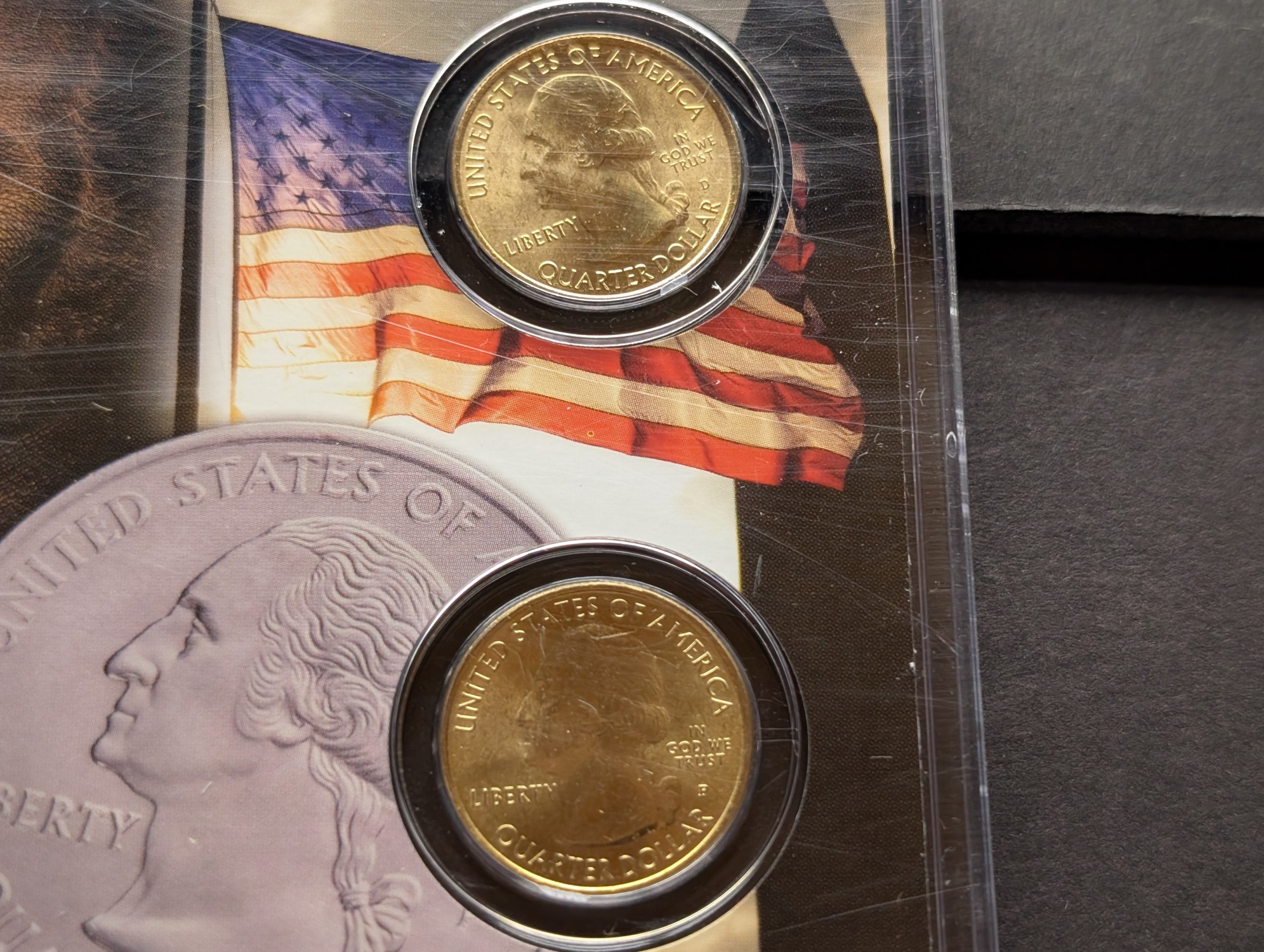 Gold (LAYERED) P&D Mint 2008 Oklahoma Statehood & 2011 Chickasaw ATB Park Quarter 4-Coin Collection in Protective Plastic Case w/ COA