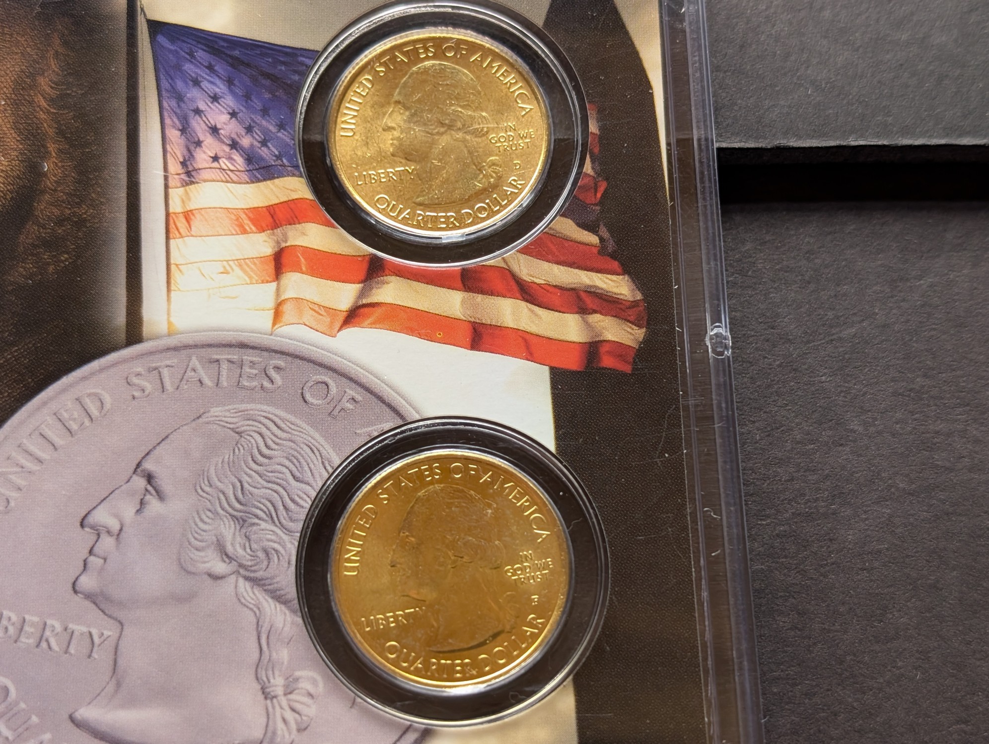 Gold (LAYERED) P&D Mint 2002 Ohio Statehood & 2013 Perry's Victory ATB Park Quarter 4-Coin Collection in Protective Plastic Case w/ COA