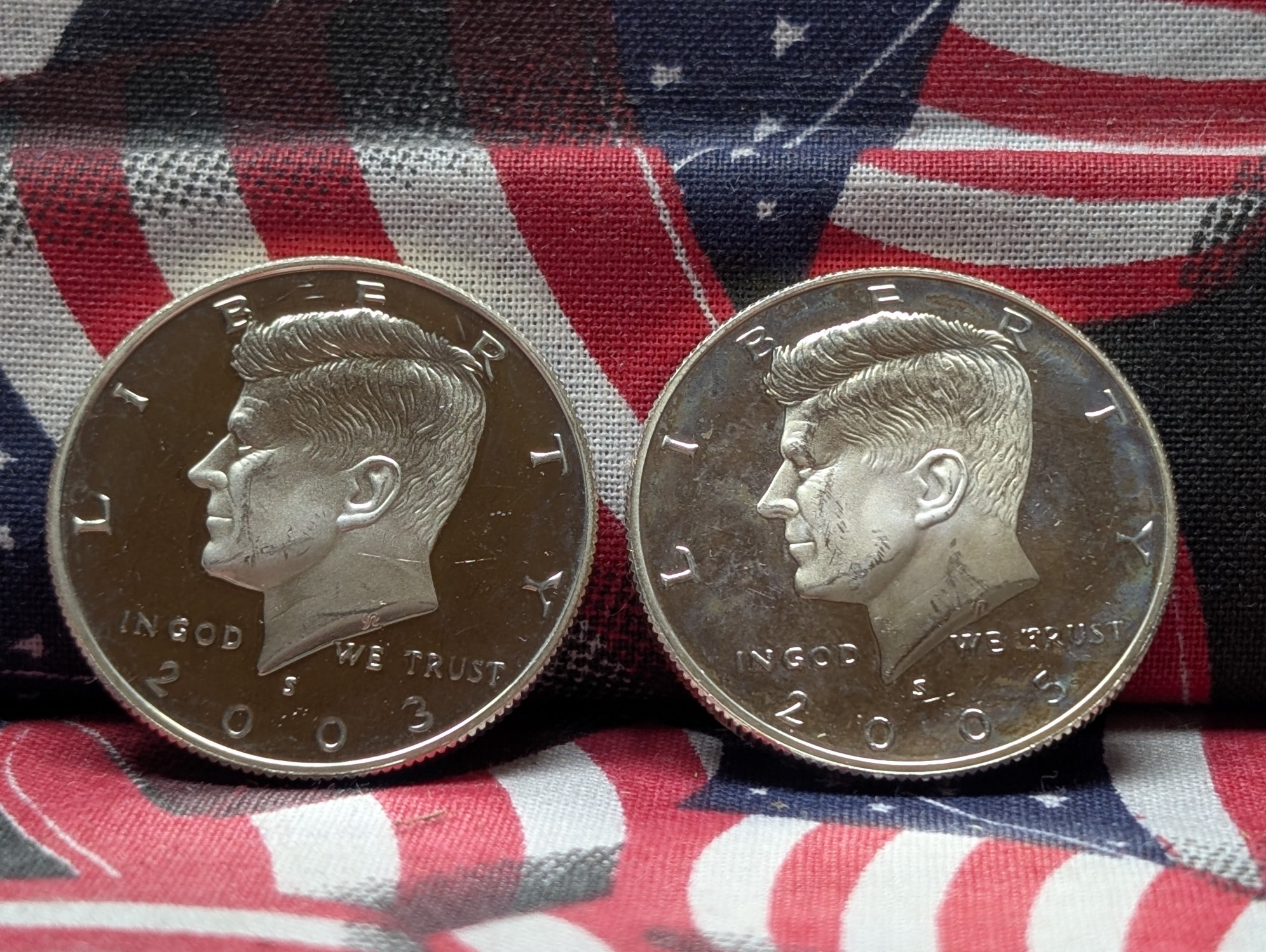 2003-S & 2005-S GEM PROOF Kennedy 90% Silver Half Dollars in Capsules