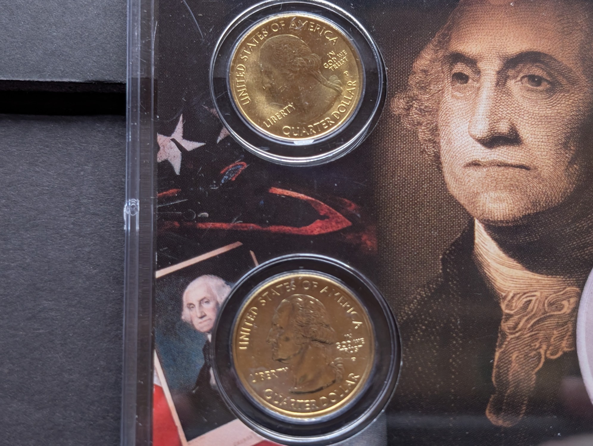 Gold (LAYERED) P&D Mint 2006 North Dakota Statehood & 2016 Theodore Roosevelt ATB Park Quarter 4-Coin Collection in Protective Plastic Case 