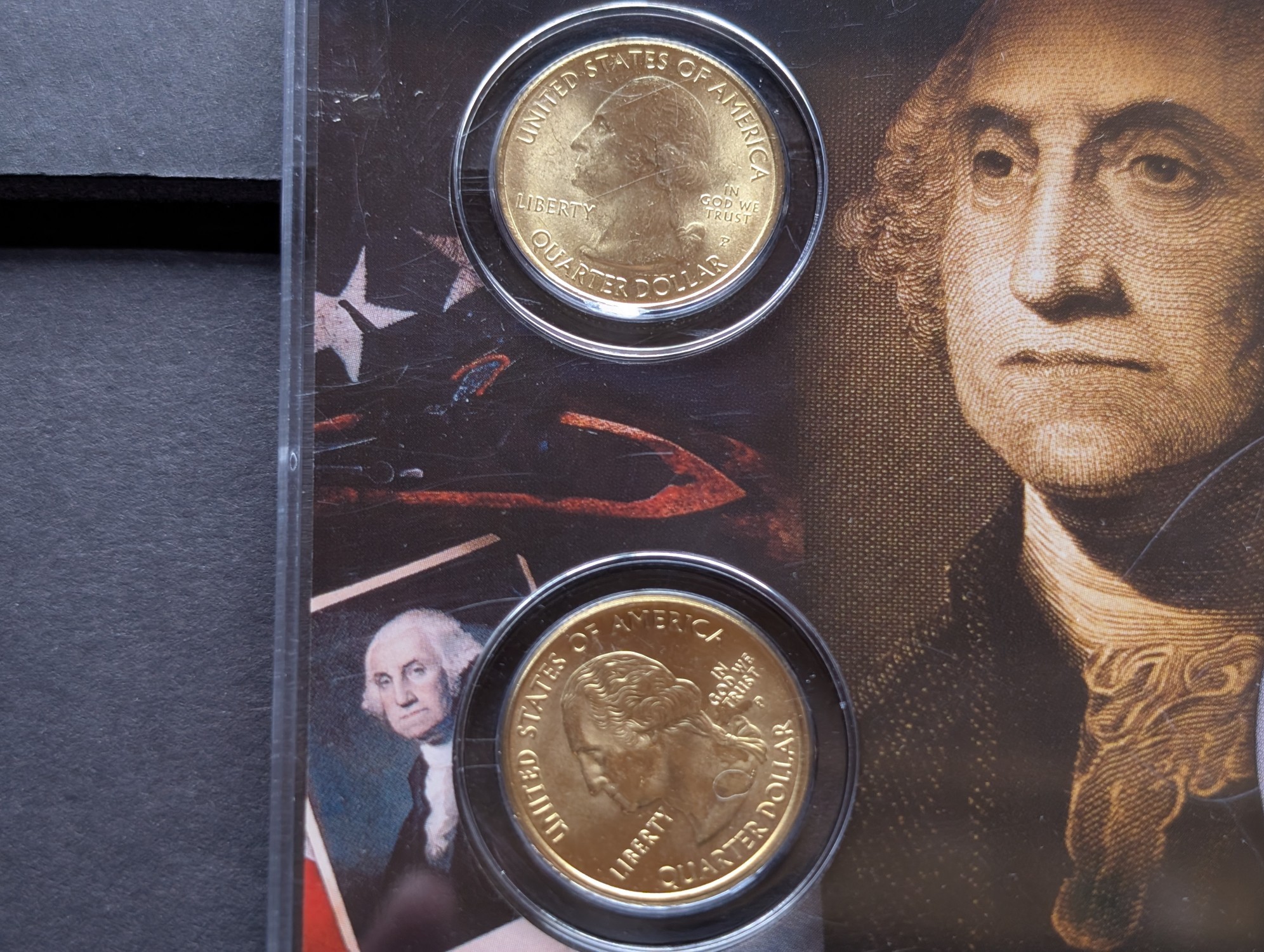 Gold (LAYERED) P&D Mint 2001 North Carolina Statehood & 2015 Blue Ridge Parkway ATB Park Quarter 4-Coin Collection in Protective Plastic Cas
