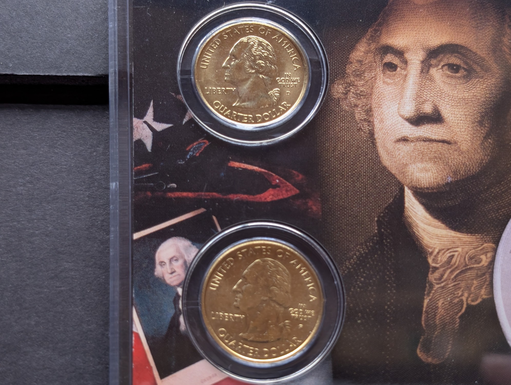 Gold (LAYERED) P&D Mint 2001 New York Statehood & 2015 Saratoga ATB Park Quarter 4-Coin Collection in Protective Plastic Case w/ COA