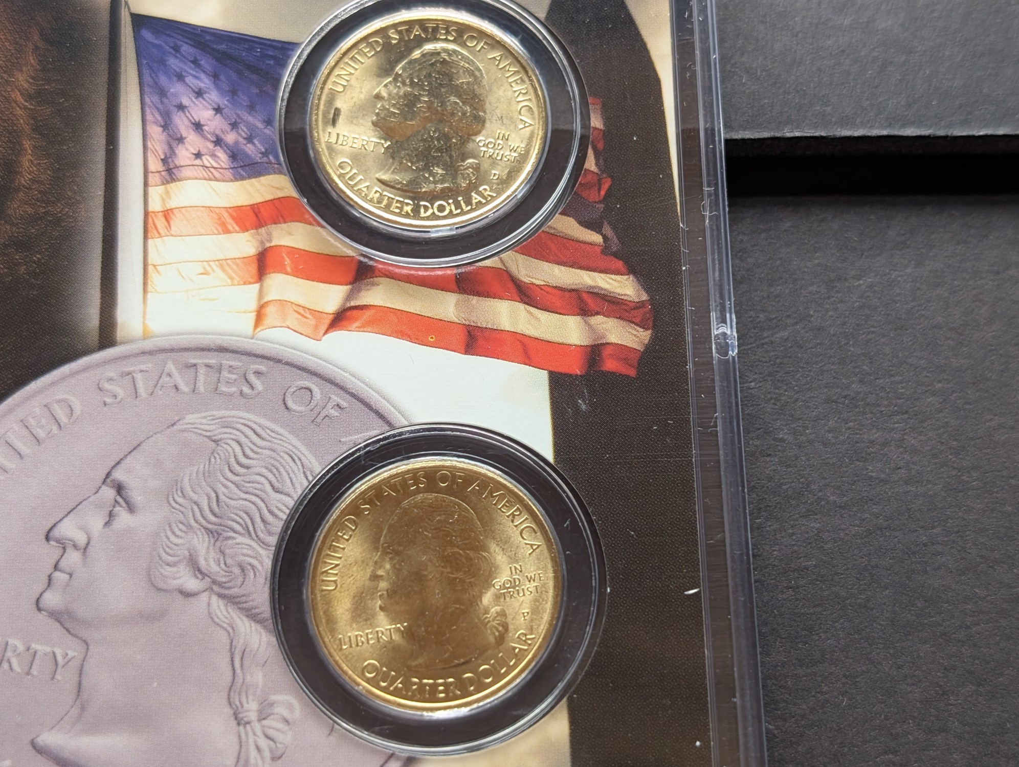 Gold (LAYERED) P&D Mint 2001 New York Statehood & 2015 Saratoga ATB Park Quarter 4-Coin Collection in Protective Plastic Case w/ COA