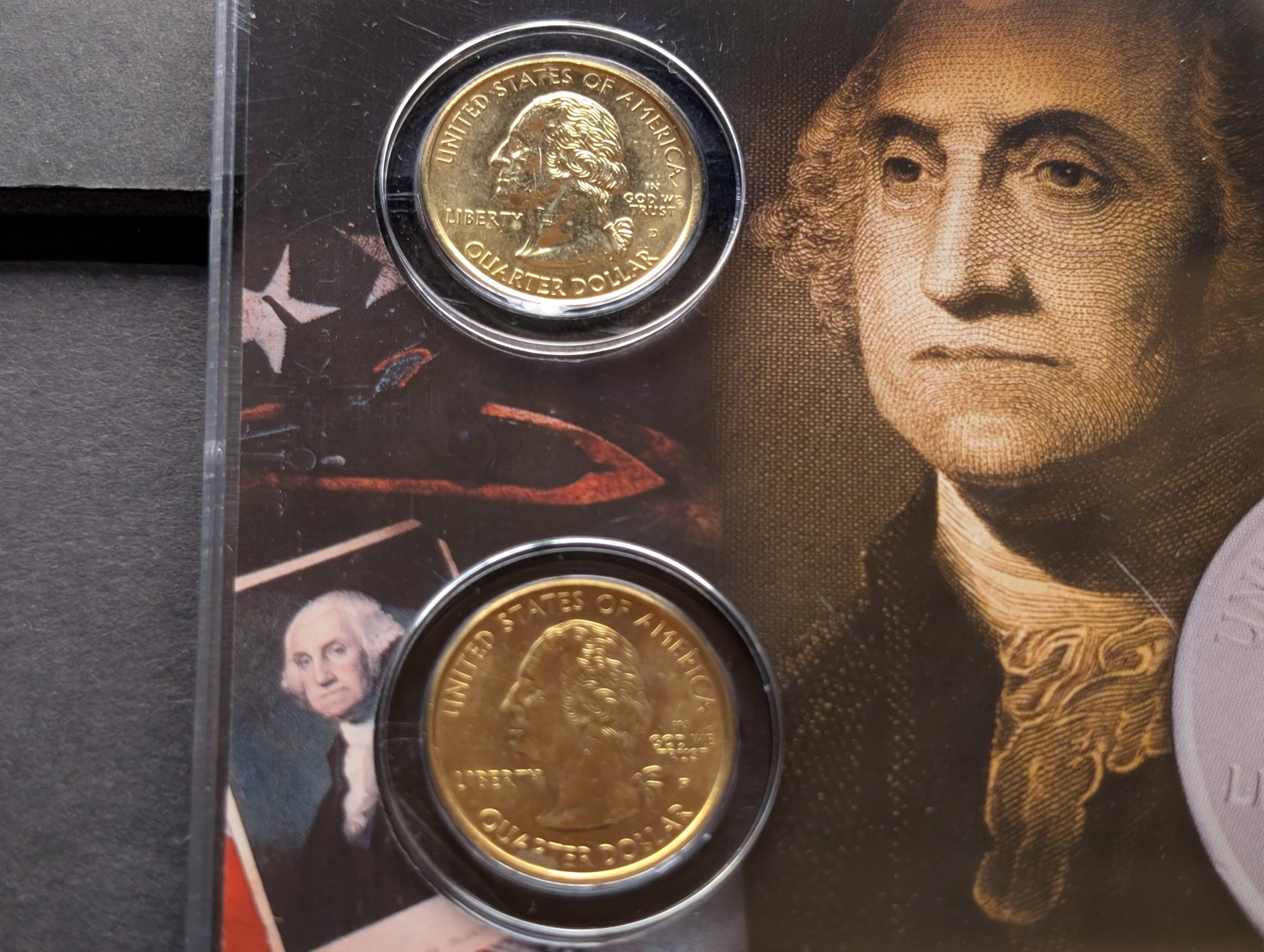 Gold (LAYERED) P&D Mint 1999 New Jersey Statehood & 2017 Ellis Island ATB Park Quarter 4-Coin Collection in Protective Plastic Case w/ COA