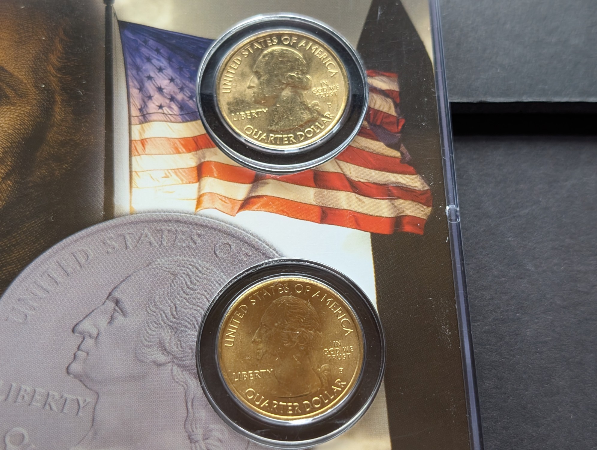Gold (LAYERED) P&D Mint 1999 New Jersey Statehood & 2017 Ellis Island ATB Park Quarter 4-Coin Collection in Protective Plastic Case w/ COA