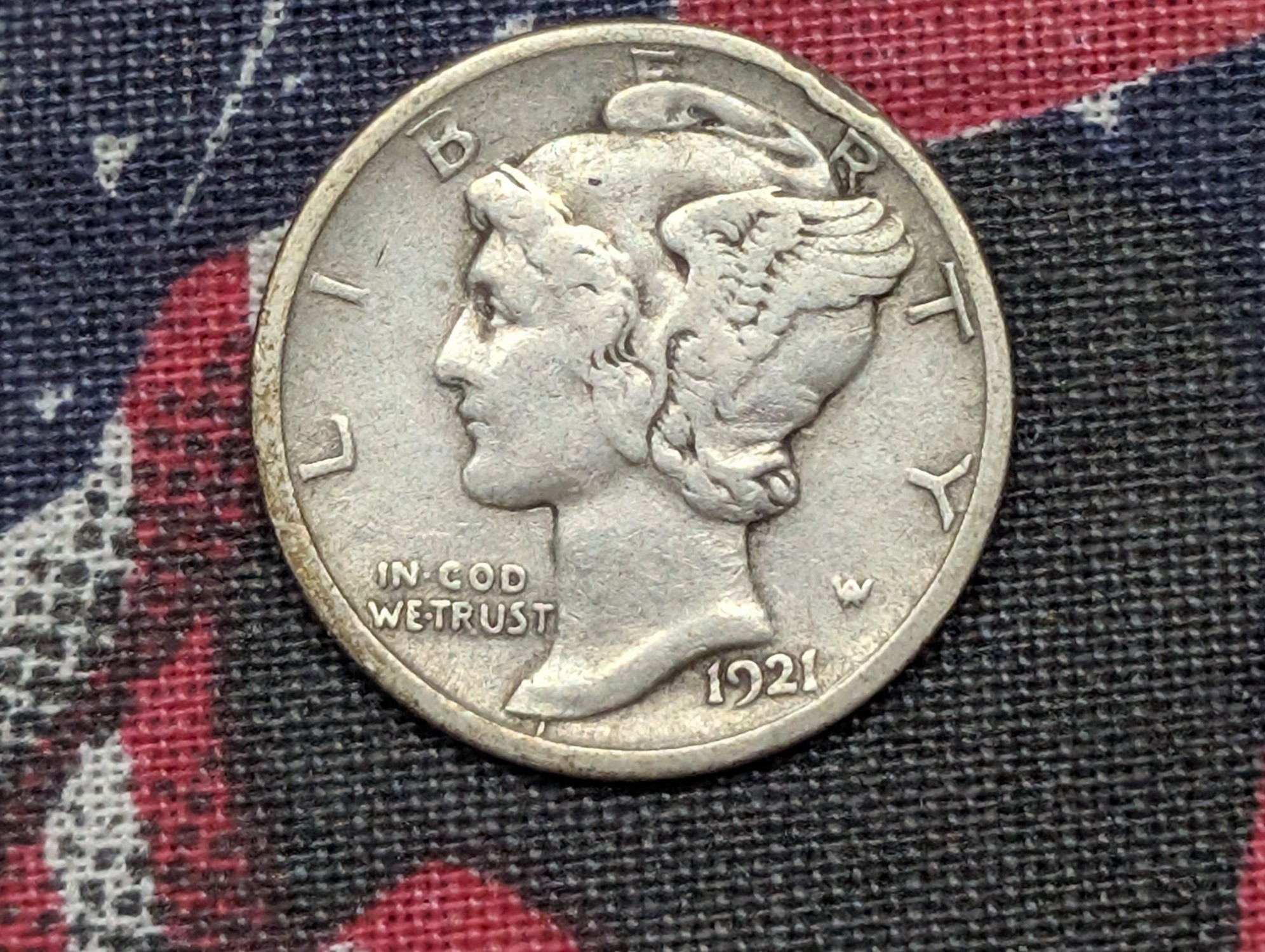 1921-D Mercury 90% Silver Dime - VF - KEY DATE!