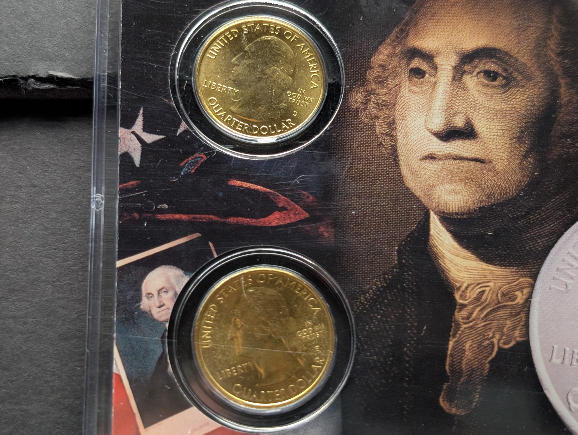 Gold (LAYERED) P&D Mint 2000 New Hampshire Statehood & 2013 White Mountain ATB Park Quarter 4-Coin Collection in Protective Plastic Case w/ 