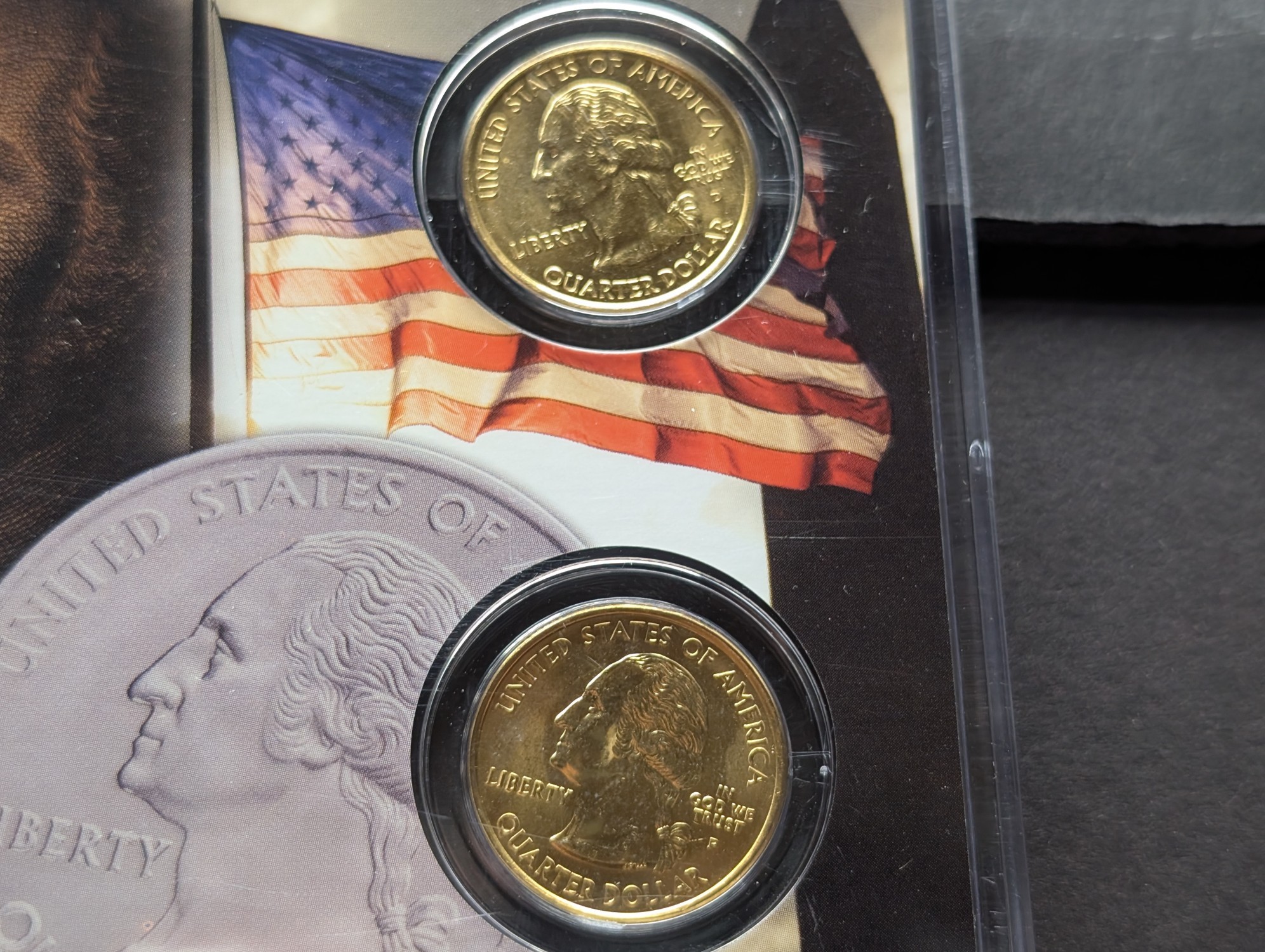 Gold (LAYERED) P&D Mint 2000 New Hampshire Statehood & 2013 White Mountain ATB Park Quarter 4-Coin Collection in Protective Plastic Case w/ 
