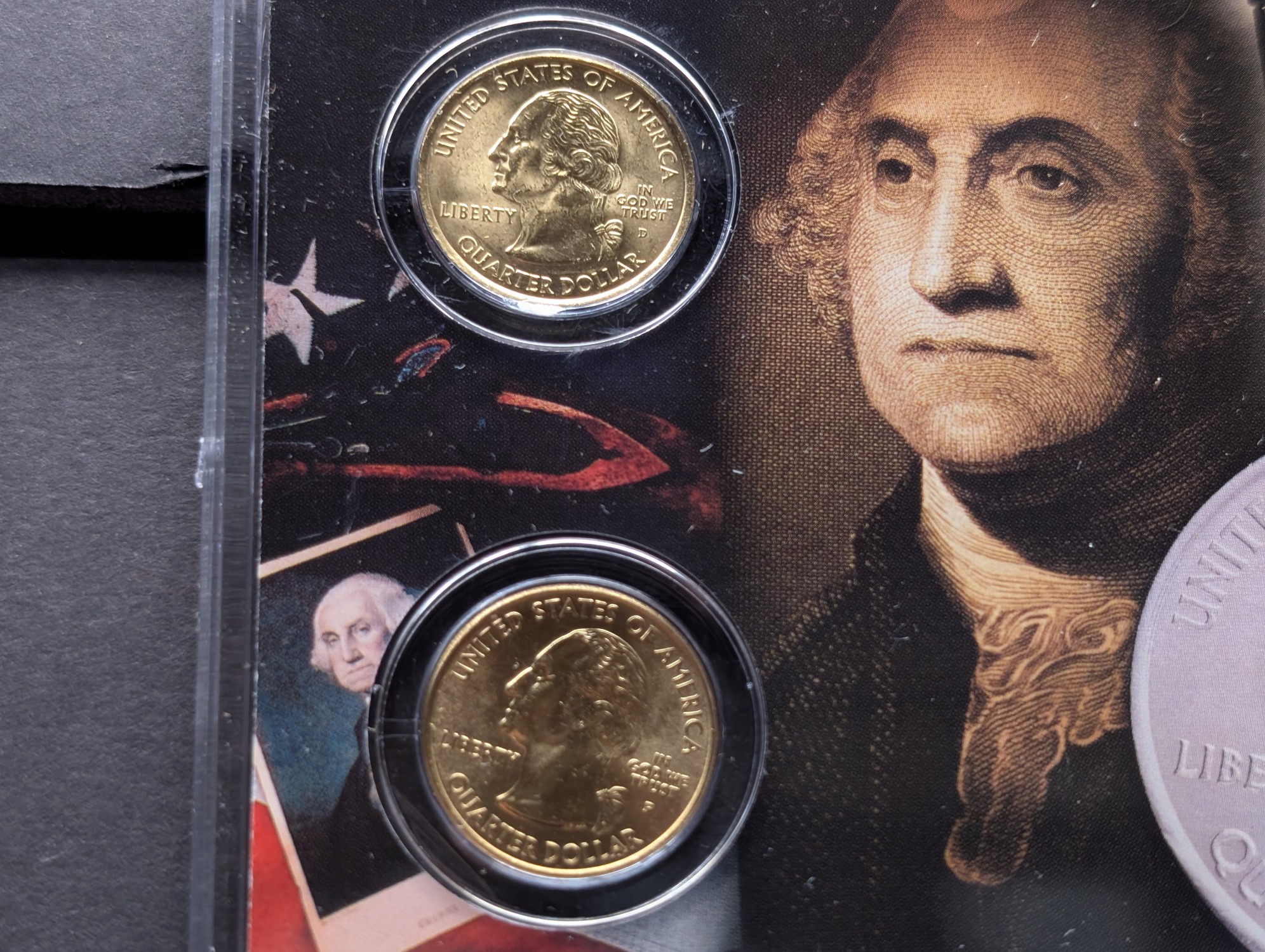 Gold (LAYERED) P&D Mint 2001 Rhode Island Statehood & 2018 Block Island ATB Park Quarter 4-Coin Collection in Protective Plastic Case w/ COA