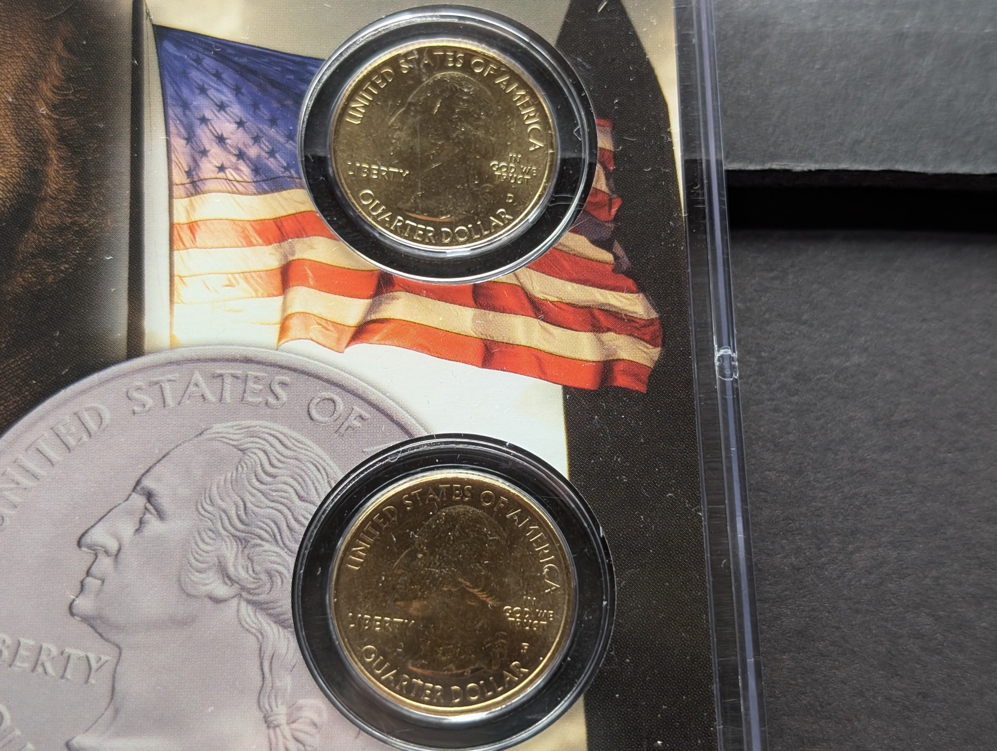 Gold (LAYERED) P&D Mint 2001 Rhode Island Statehood & 2018 Block Island ATB Park Quarter 4-Coin Collection in Protective Plastic Case w/ COA