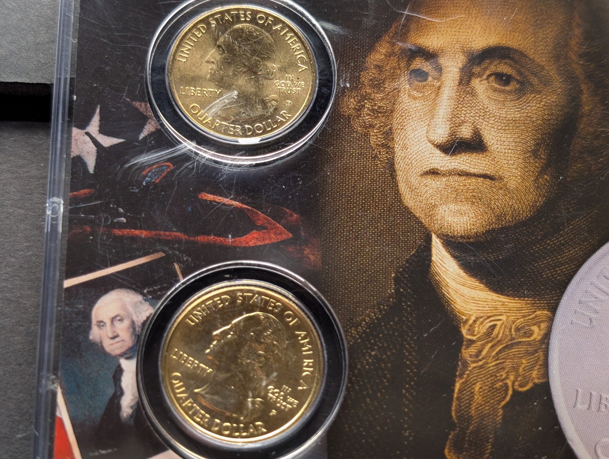 Gold (LAYERED) P&D Mint 2005 West Virginia Statehood & 2016 Harpers Ferry ATB Park Quarter 4-Coin Collection in Protective Plastic Case w/ C