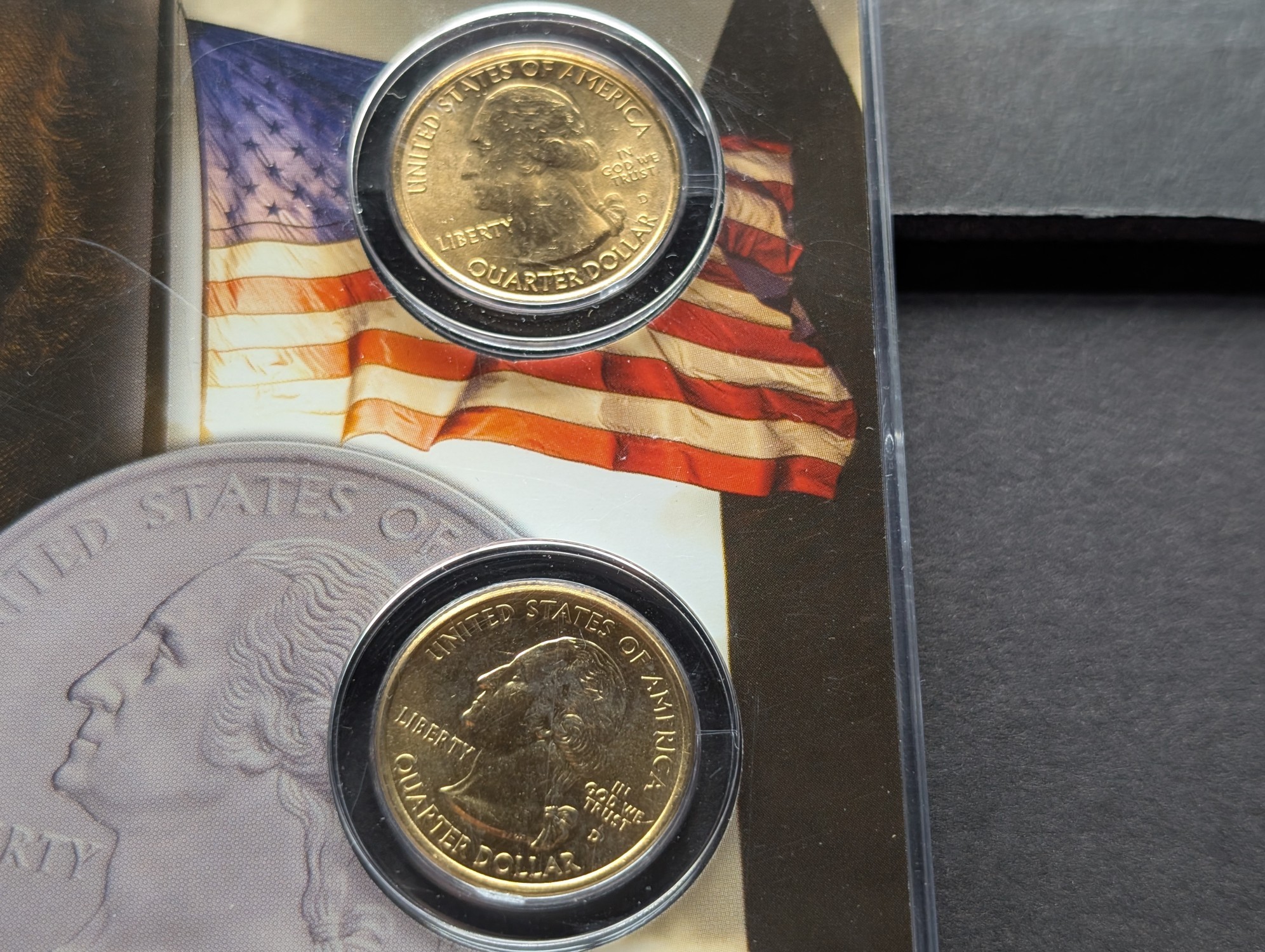 Gold (LAYERED) P&D Mint 2005 West Virginia Statehood & 2016 Harpers Ferry ATB Park Quarter 4-Coin Collection in Protective Plastic Case w/ C