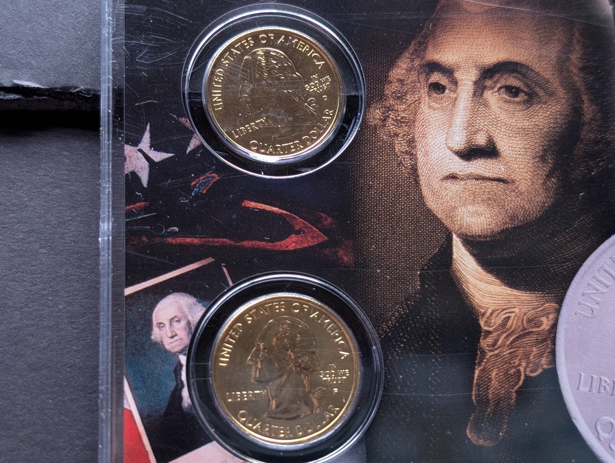Gold (LAYERED) P&D Mint 2007 Washington Statehood & 2011 Olympic ATB Park Quarter 4-Coin Collection in Protective Plastic Case w/ COA