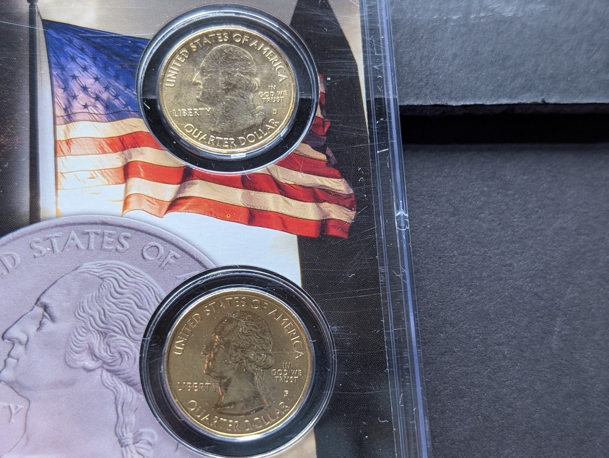 Gold (LAYERED) P&D Mint 2007 Washington Statehood & 2011 Olympic ATB Park Quarter 4-Coin Collection in Protective Plastic Case w/ COA