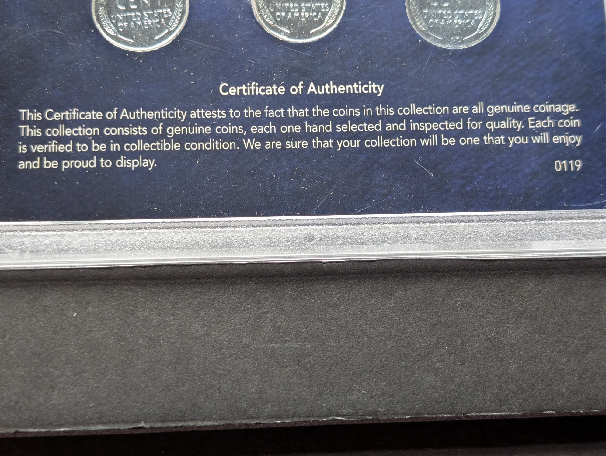 1943 P, D, & S Lincoln Steel Wheat Cent Mint Mark Collection in Display w/ COA