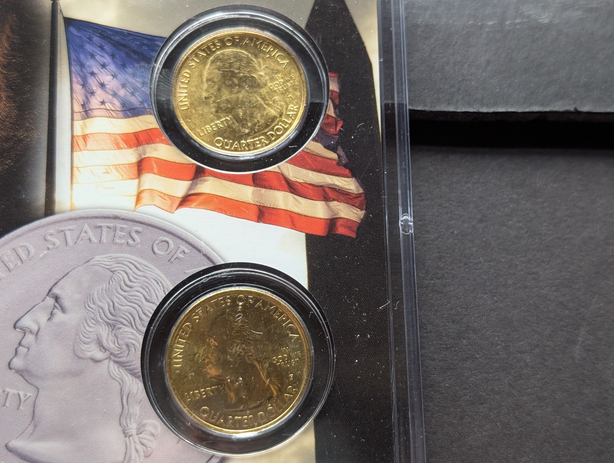 Gold (LAYERED) P&D Mint 2004 Texas Statehood & 2019 San Antonio Missions ATB Park Quarter 4-Coin Collection in Protective Plastic Case w/ CO