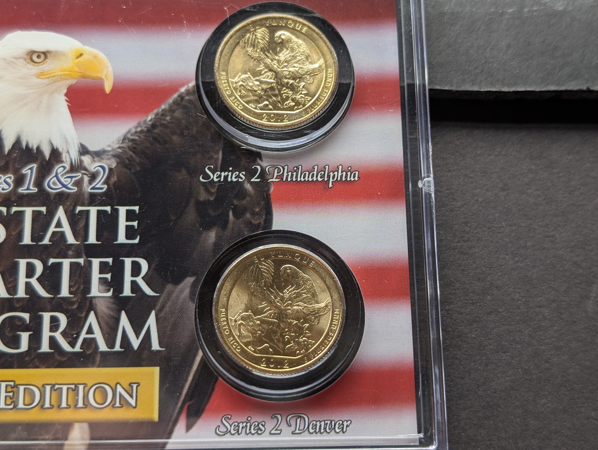 Gold (LAYERED) P&D Mint 2009 Puerto Rico U.S. Territory & 2012 El Yunque National Historic Quarter 4-Coin Collection in Protective Plastic C